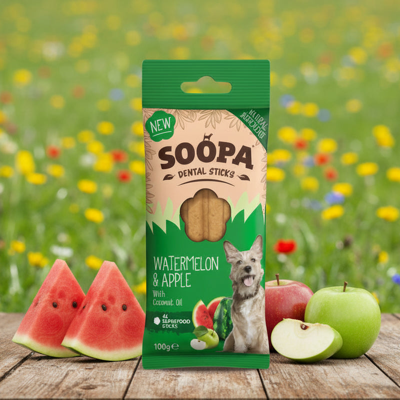 Soopa Pets Dental Sticks - vegane Kausticks mit Wassermelone und Apfel
