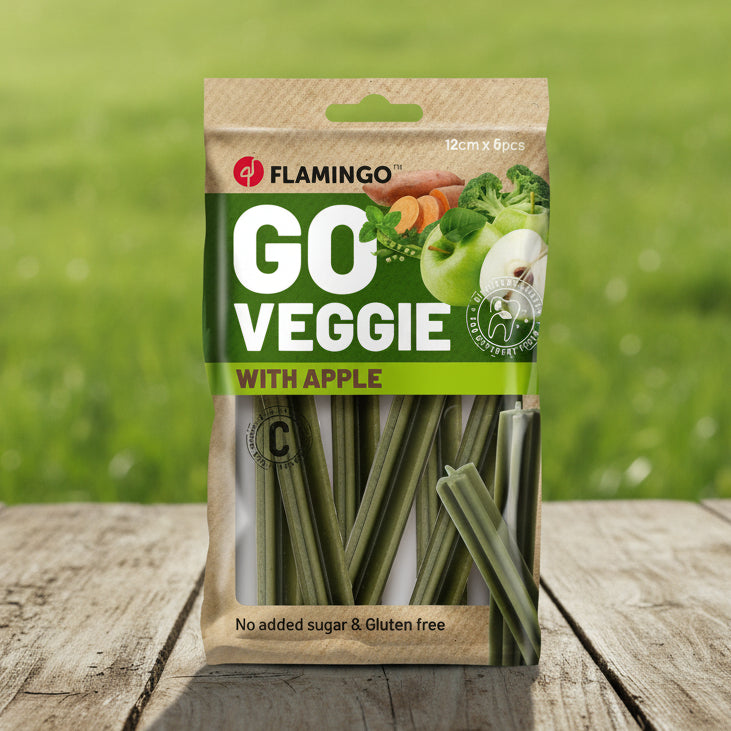 Flamingo Apfelsticks bei Fairtails - vegane Kausticks für Hunde