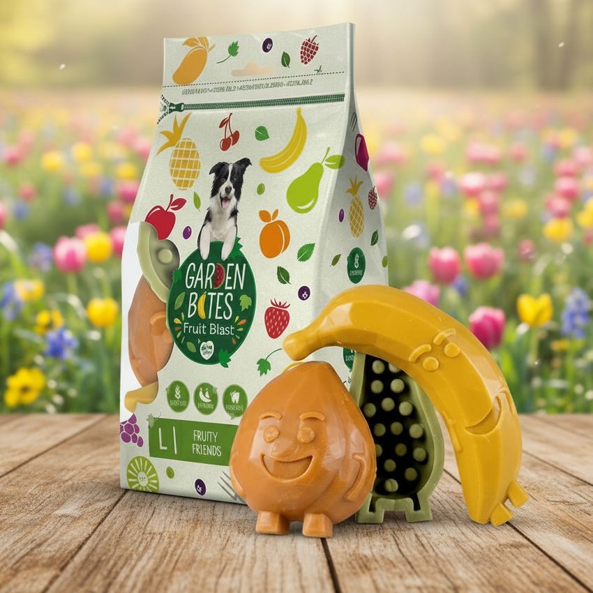 Garden Bites Fruity Friends Large - vegane, fruchtige Kauartikel (3Stück/270g)
