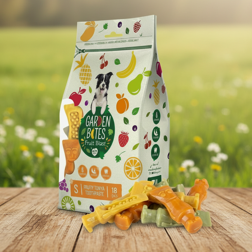 GARDEN BITES Fruity Tonya Toothpaste Small- fruchtiger, veganer Kausnack für Hunde (18 Stück/270g)