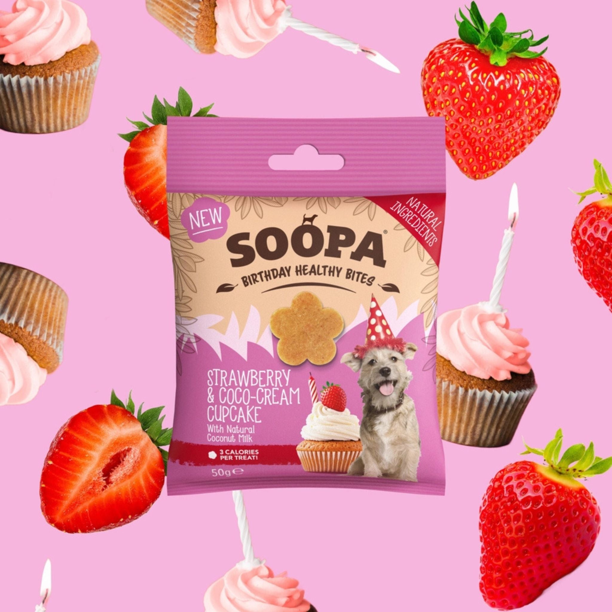 Soopa Pets Healthy Bites - vegane Hundeleckerli mit Kokos und Erdbeere (50g)