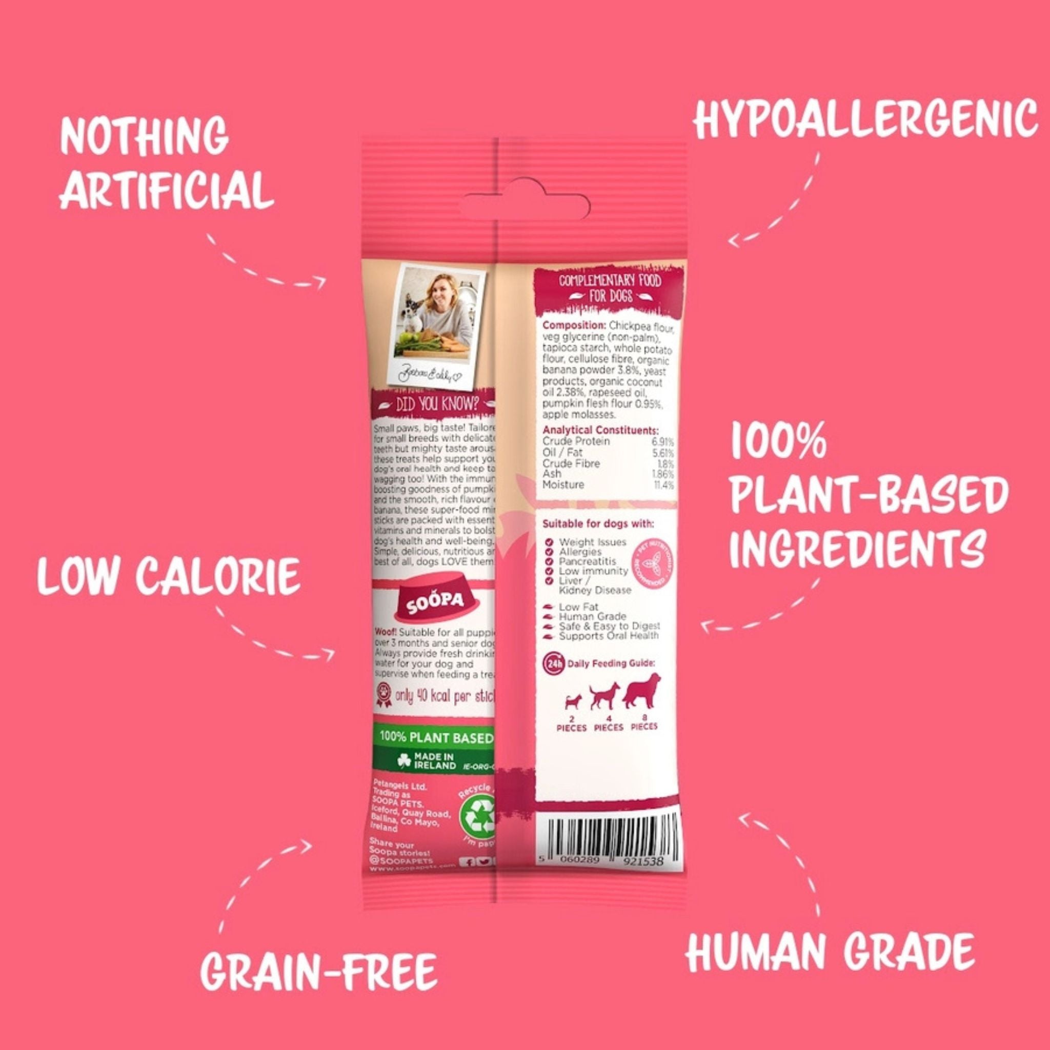 Soopa Pets Mini Dental Sticks Banane und Kürbis - vegane Kausticks für kleine Hunde (100g)