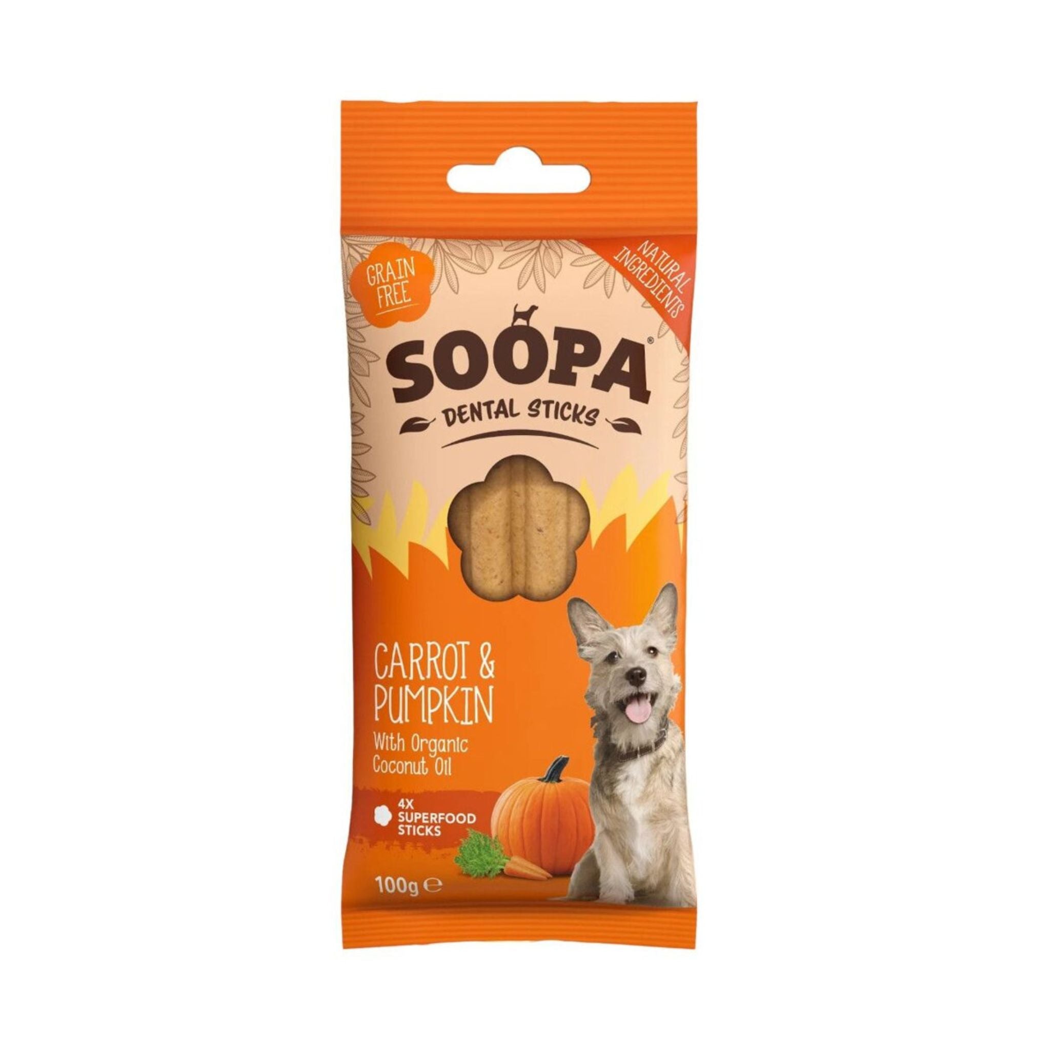 Soopa Pets Dental Sticks mit Kürbis und Karotte - vegane Kausticks für Hunde (100g)