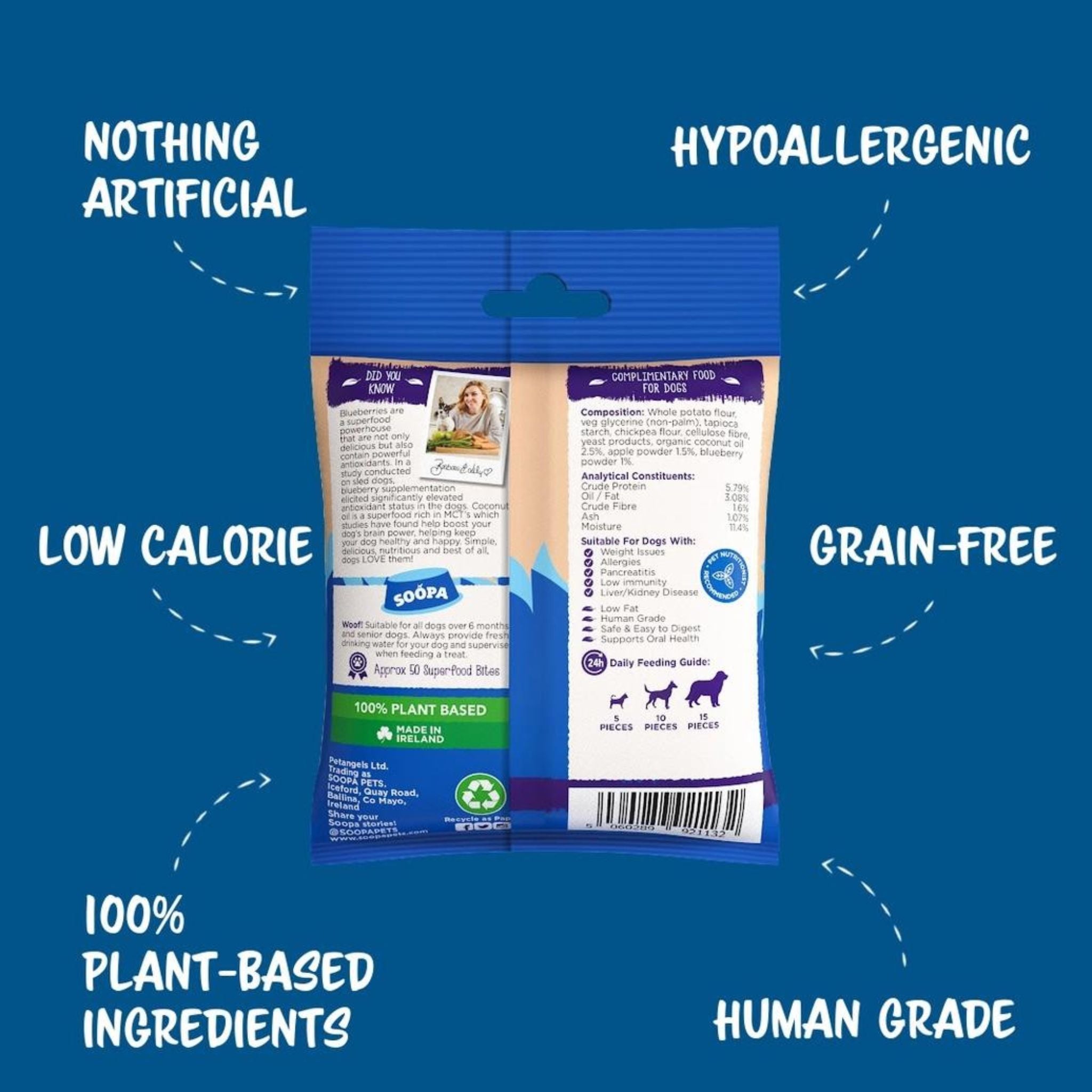 Soopa Pets Healthy Bites - vegane Hundeleckerli mit Apfel und Blaubeere (100g)