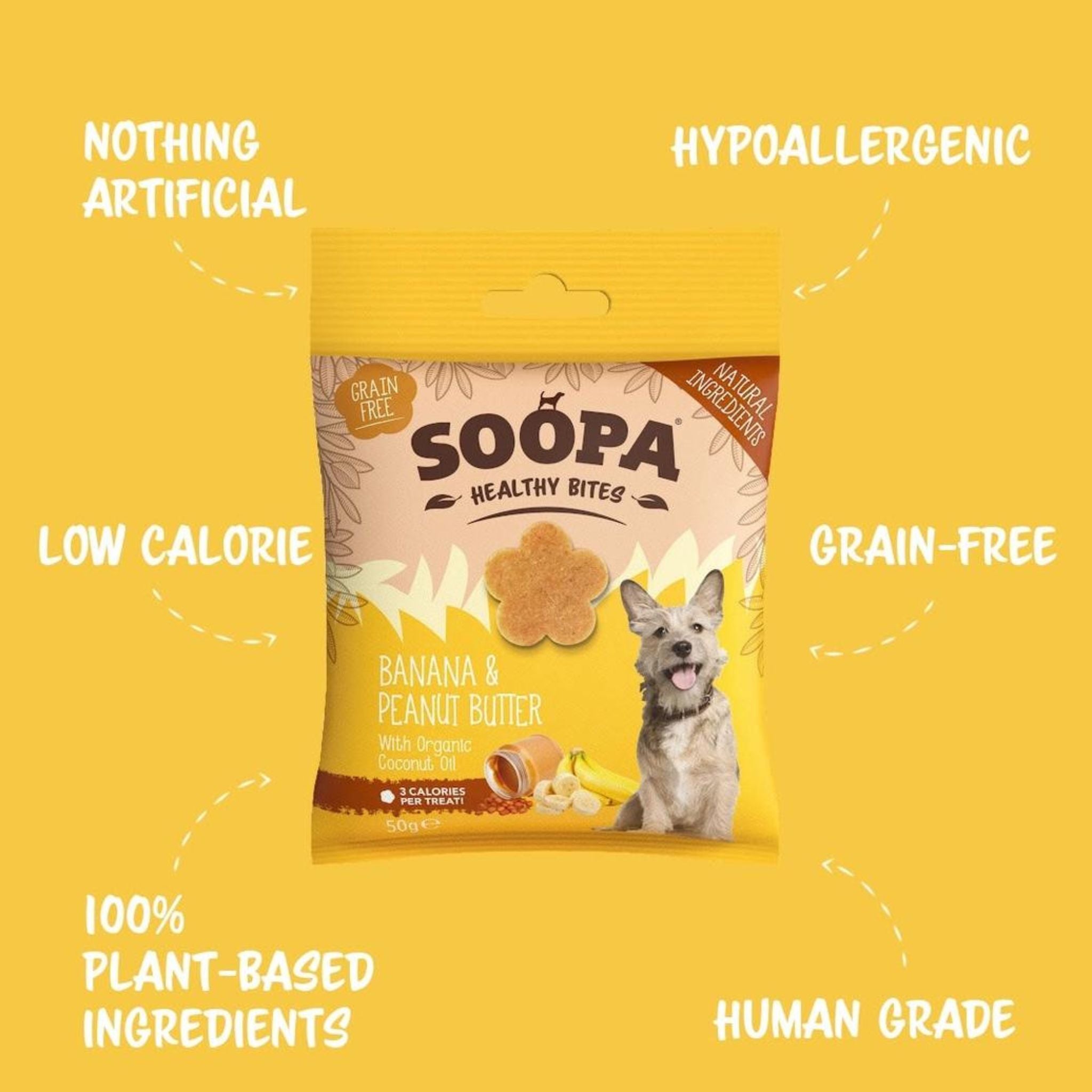 Soopa Pets Healthy Bites - vegane Hundeleckerli mit Banane und Erdnussbutter