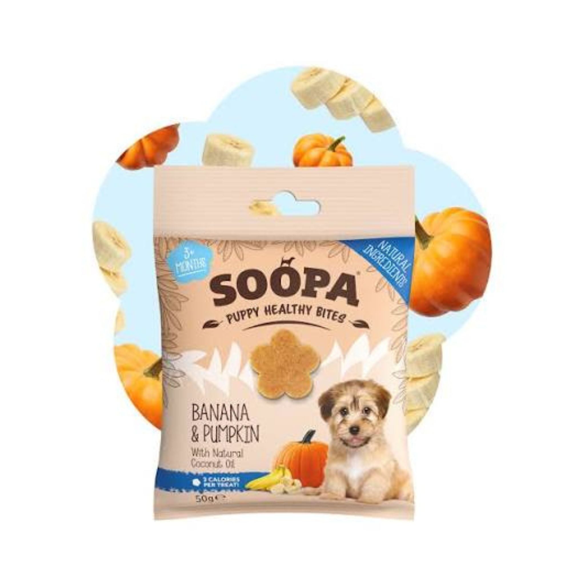Soopa Pets Puppy Healthy Bites Banane und Kürbis - vegane Leckerli für Welpen (50g)