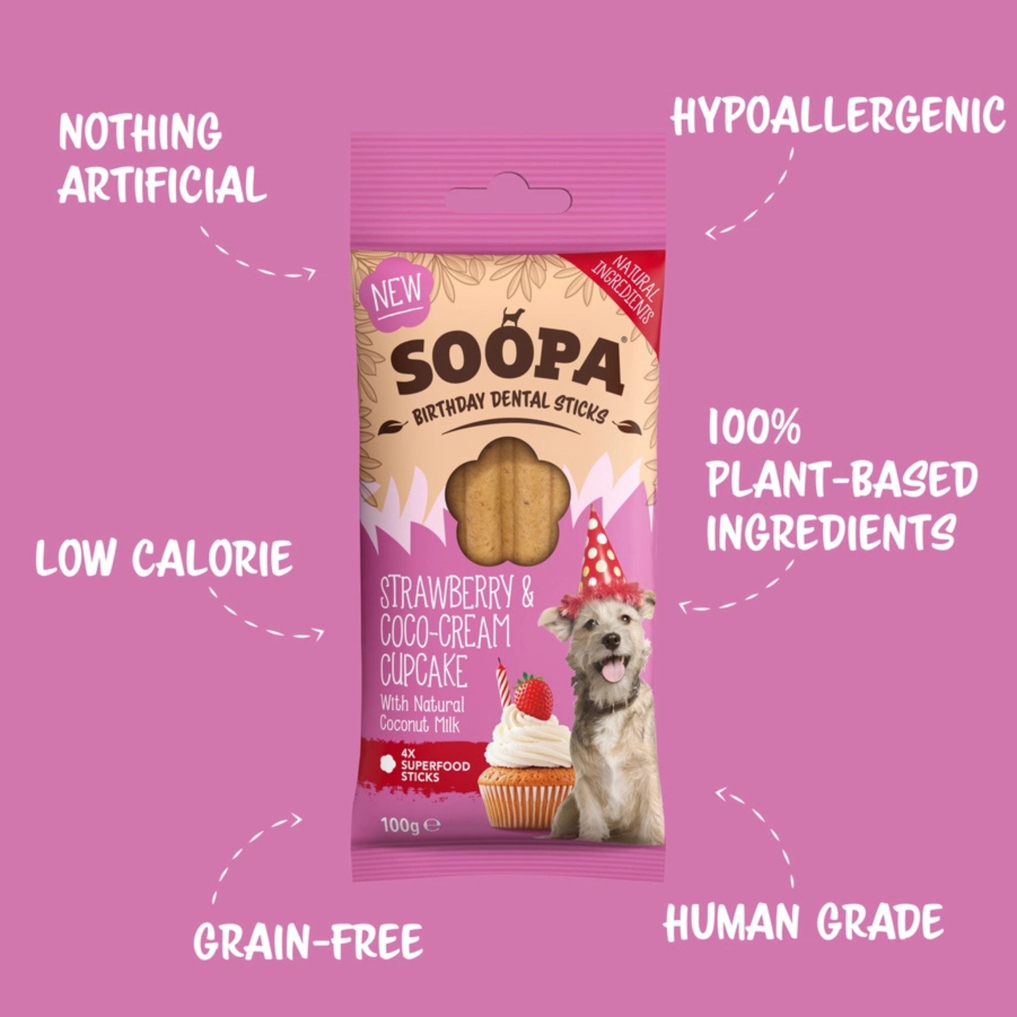 Soopa Pets Strawberry & Coco-Cream Cupcake Dental Sticks