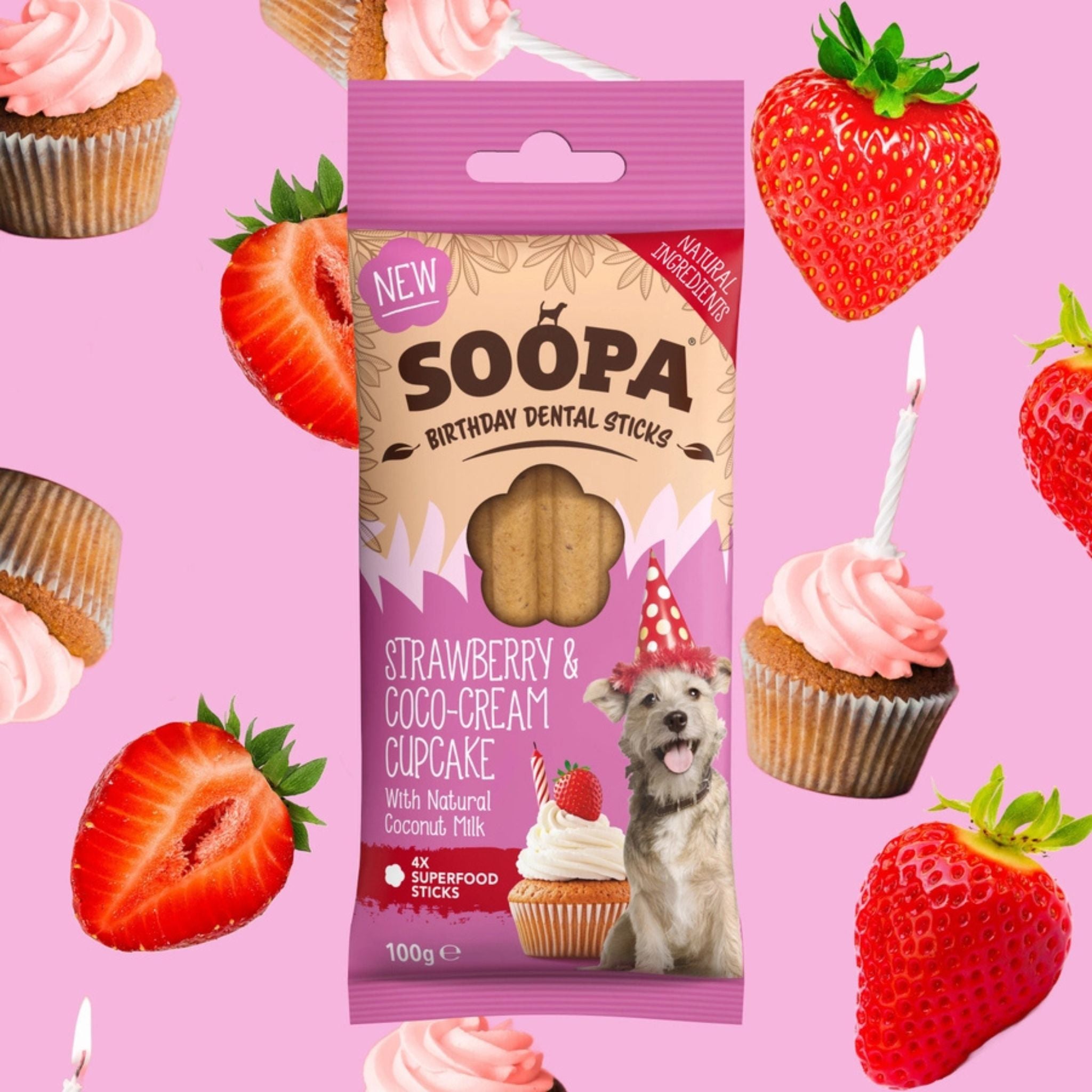 Soopa Pets Strawberry & Coco-Cream Cupcake Dental Sticks