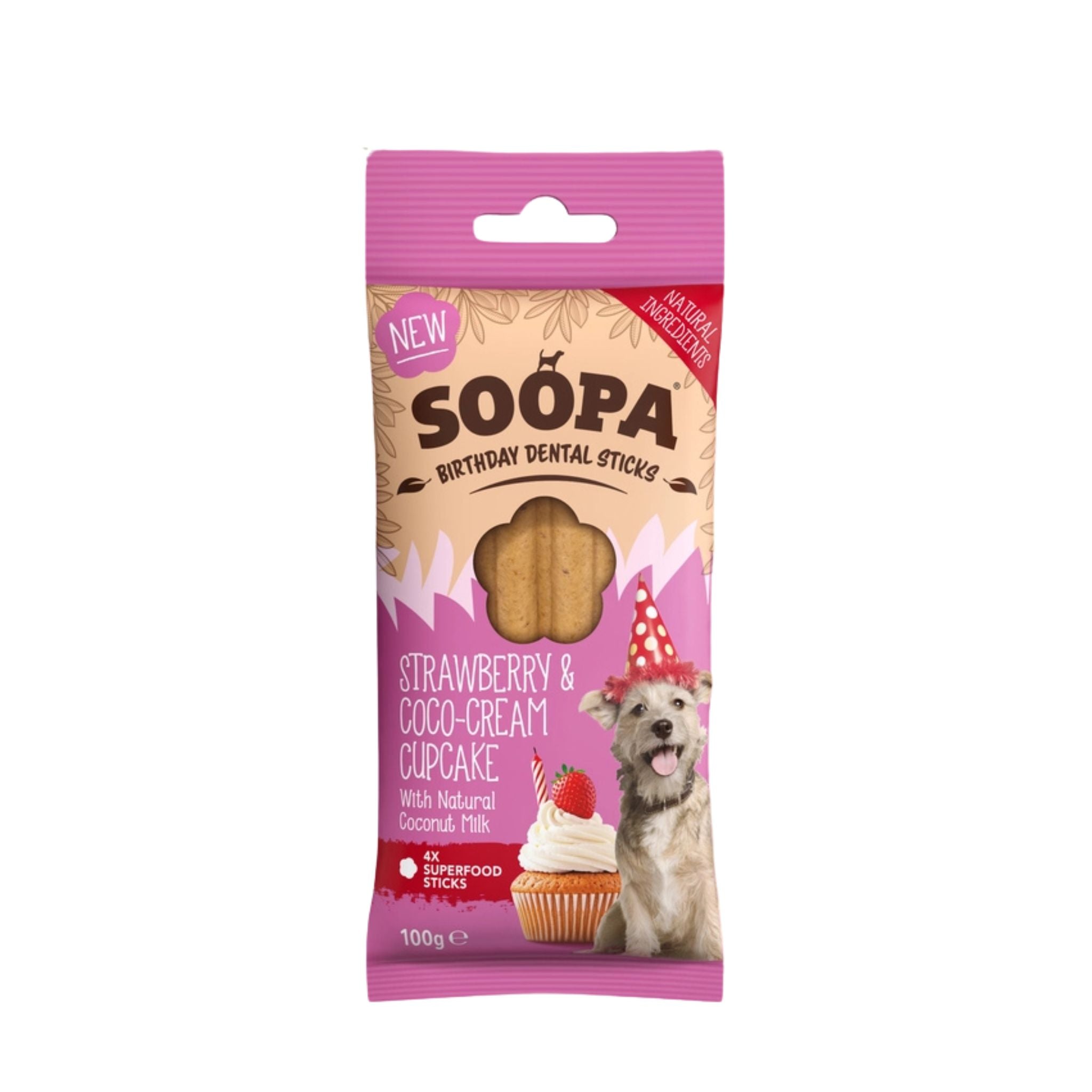 Soopa Pets Strawberry & Coco-Cream Cupcake Dental Sticks