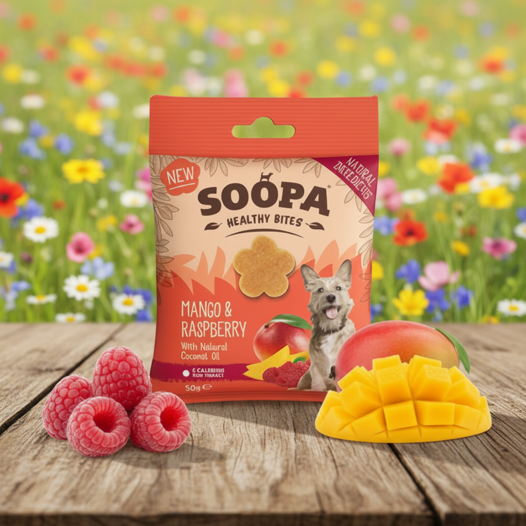 Soopa Pets Healthy Bites - vegane Hundeleckerli mit Mango und Himbeere (50g)