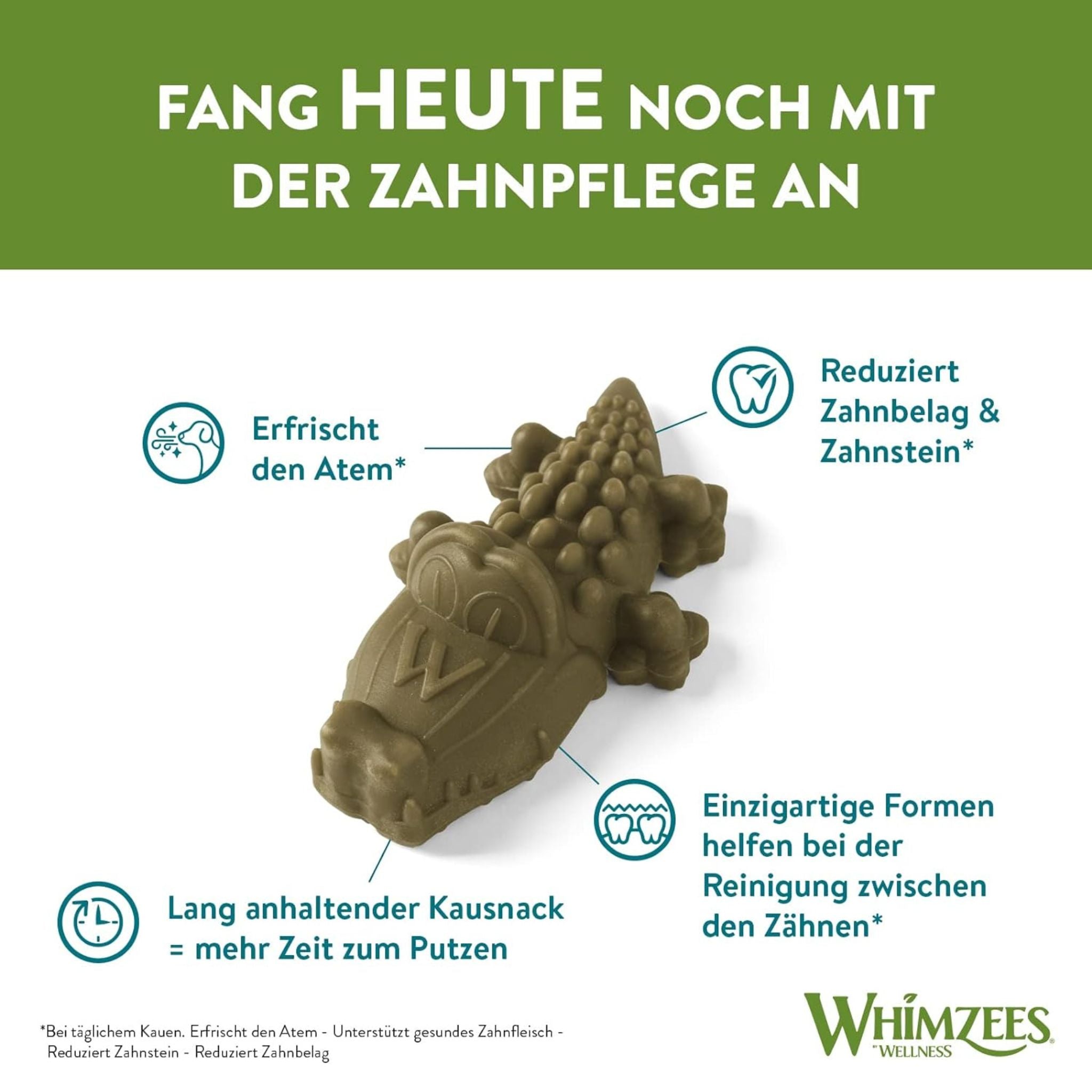 Whimzees Krokodil Veganer Kausnack für Hund, vegane Kauartikel, vegane Kauknochen für Hunde bei bei FairTails