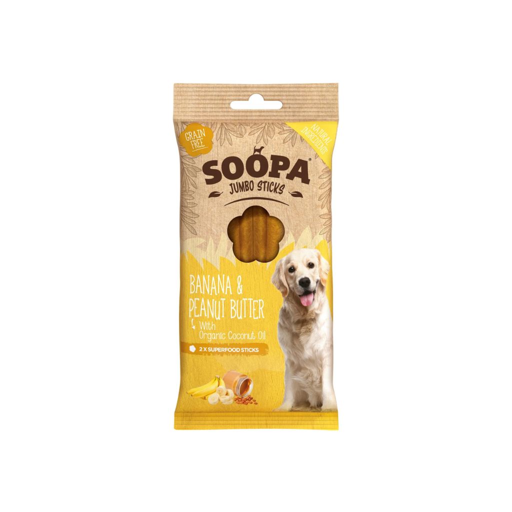 Soopa Jumbo Stick Banane Erdnussbutter - vegane Kauartikel Hund Fairtails