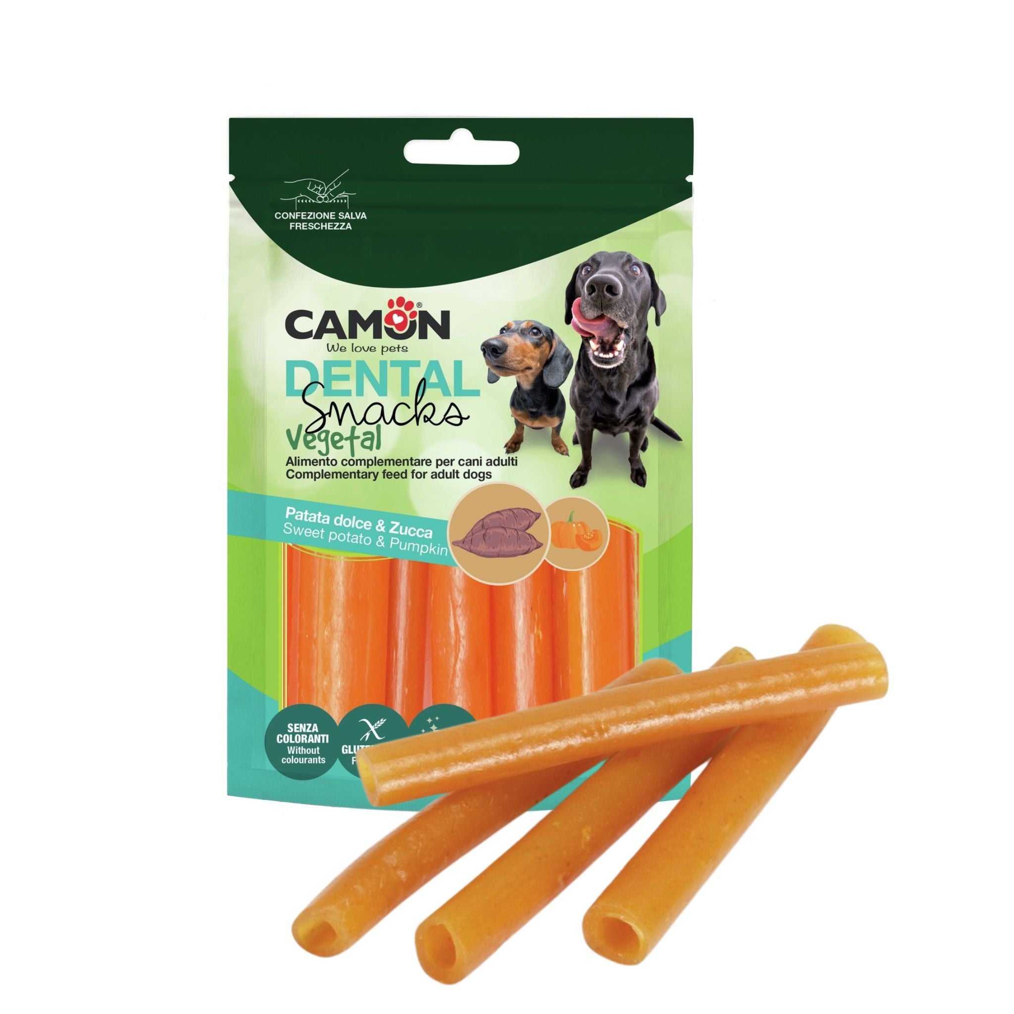 Camon Pumpkin Pipe - veganer Kausnack mit Kürbis bei FairtailsCamon Röllchen Probierpaket - vegane Kausnacks