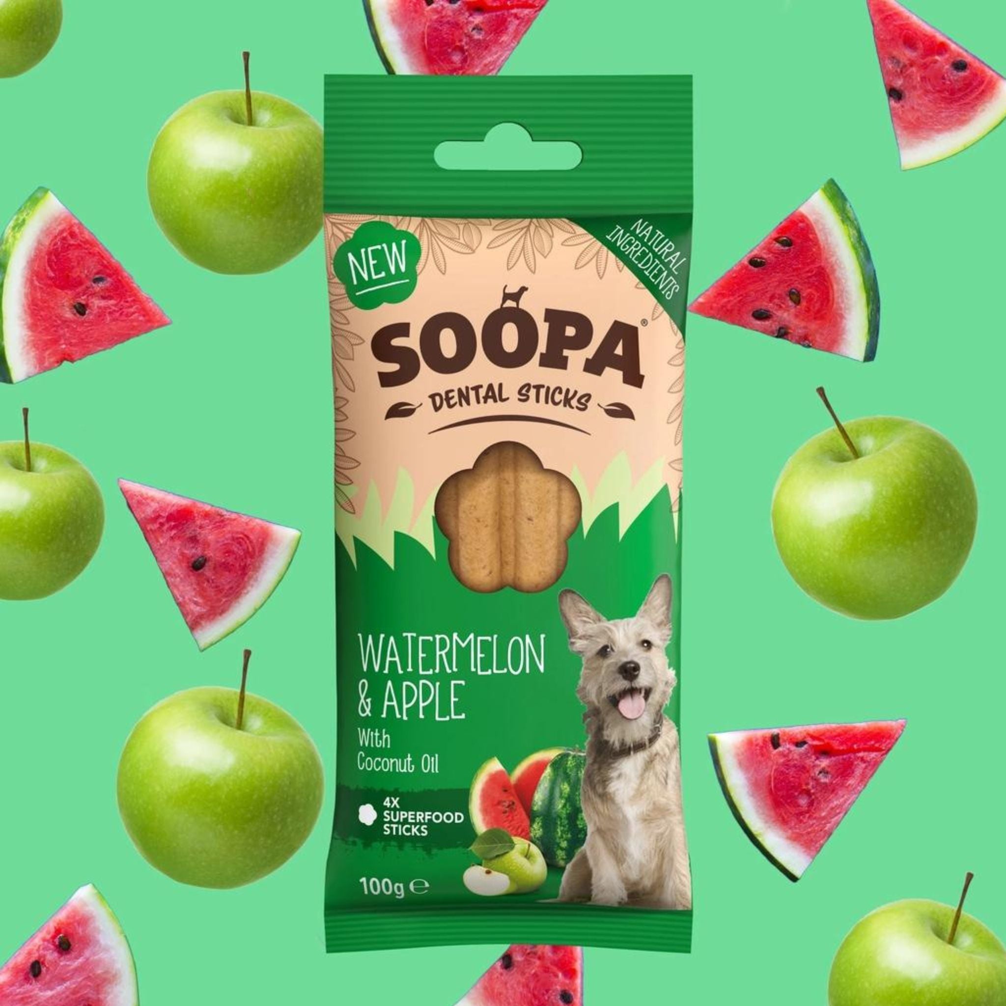 Soopa Pets Dental Sticks - vegane Kausticks mit Wassermelone und Apfel