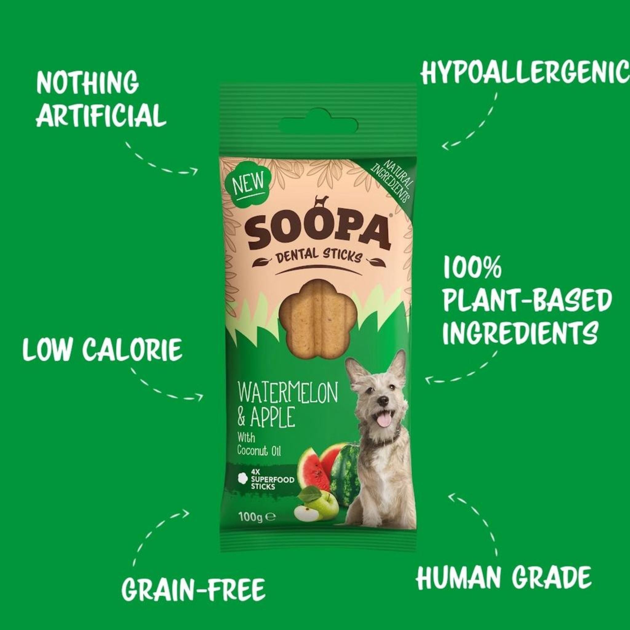 Soopa Pets Dental Sticks - vegane Kausticks mit Wassermelone und Apfel