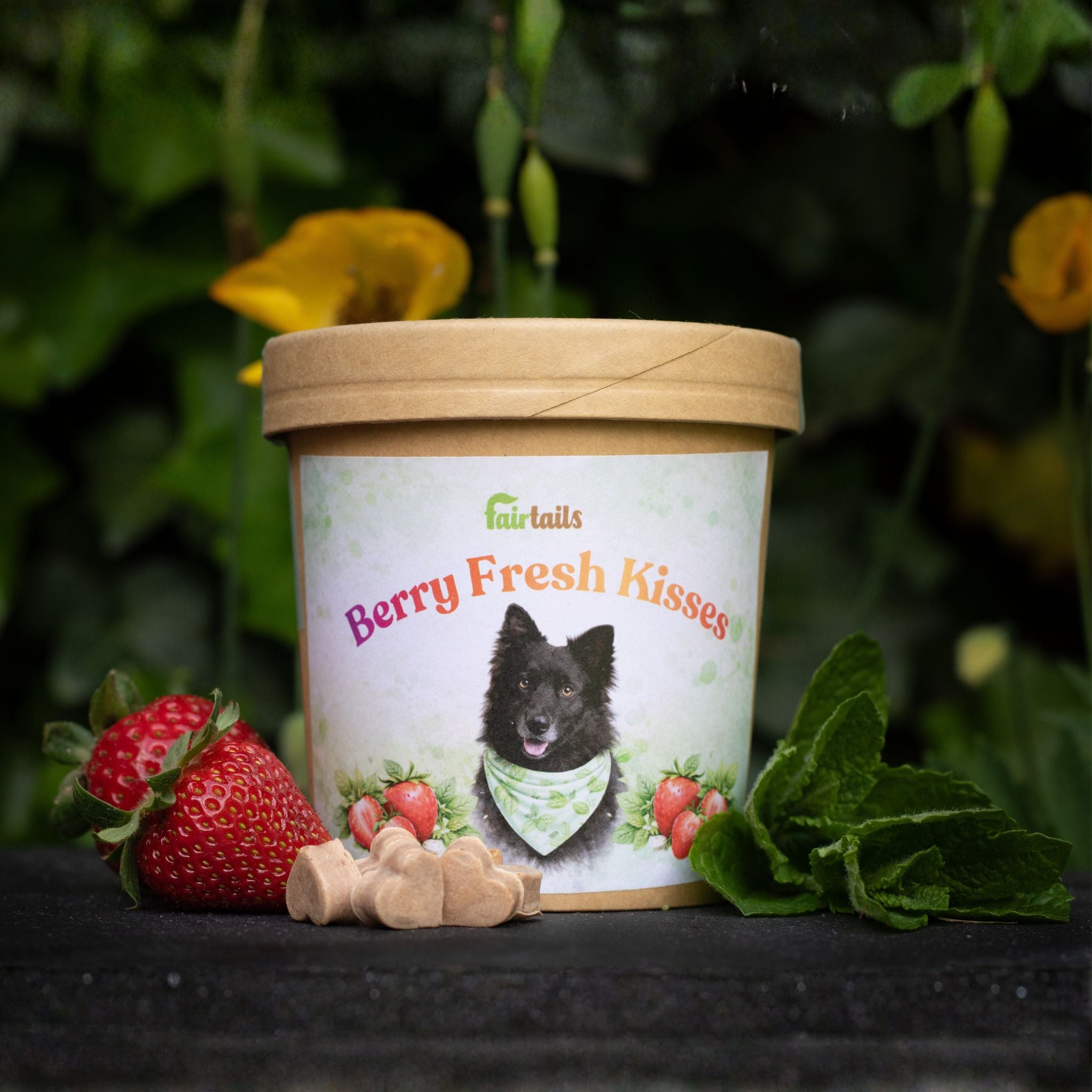 Vegane Hundekekse mit frischen Erdbeeren bei Fairtails