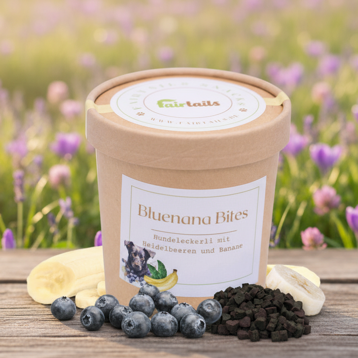 Fairtails Bluenana Bites - Vegane Hundeleckerli Heidelbeere Banane mit Hanfmehl (100g)