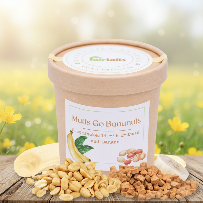 Fairtails Mutts Go Bananuts - Vegane Hundeleckerli mit Banane und Erdnuss