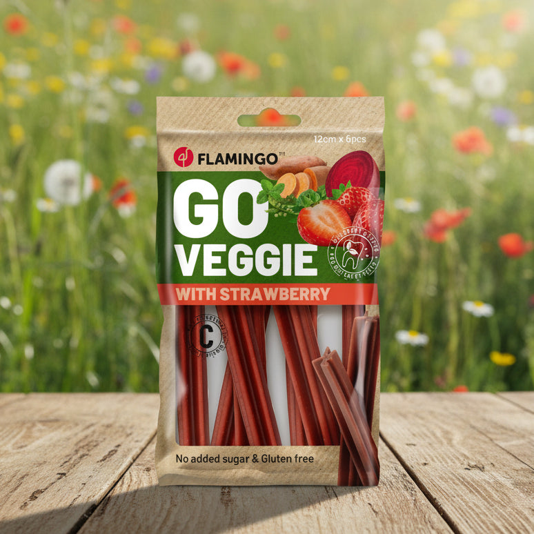 Flamingo Erdbeersticks vegane Kausticks bei Fairtails