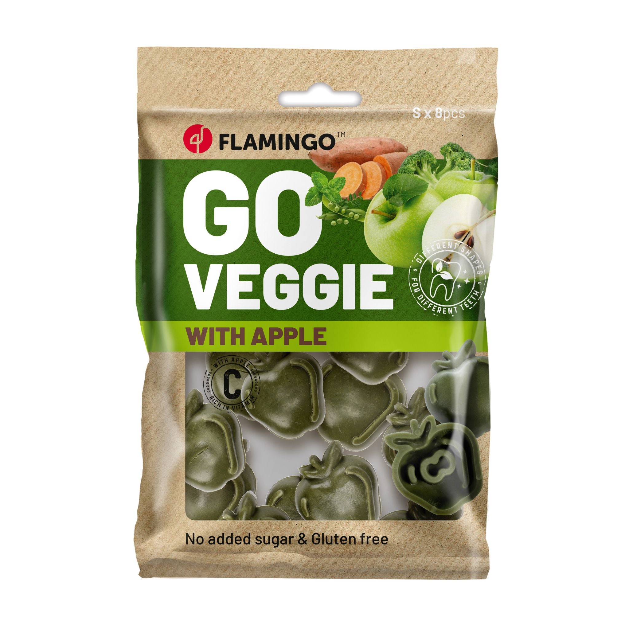 Flamingo Go Veggie Apfel Medium - vegane Kausticks (8Stück/120g)