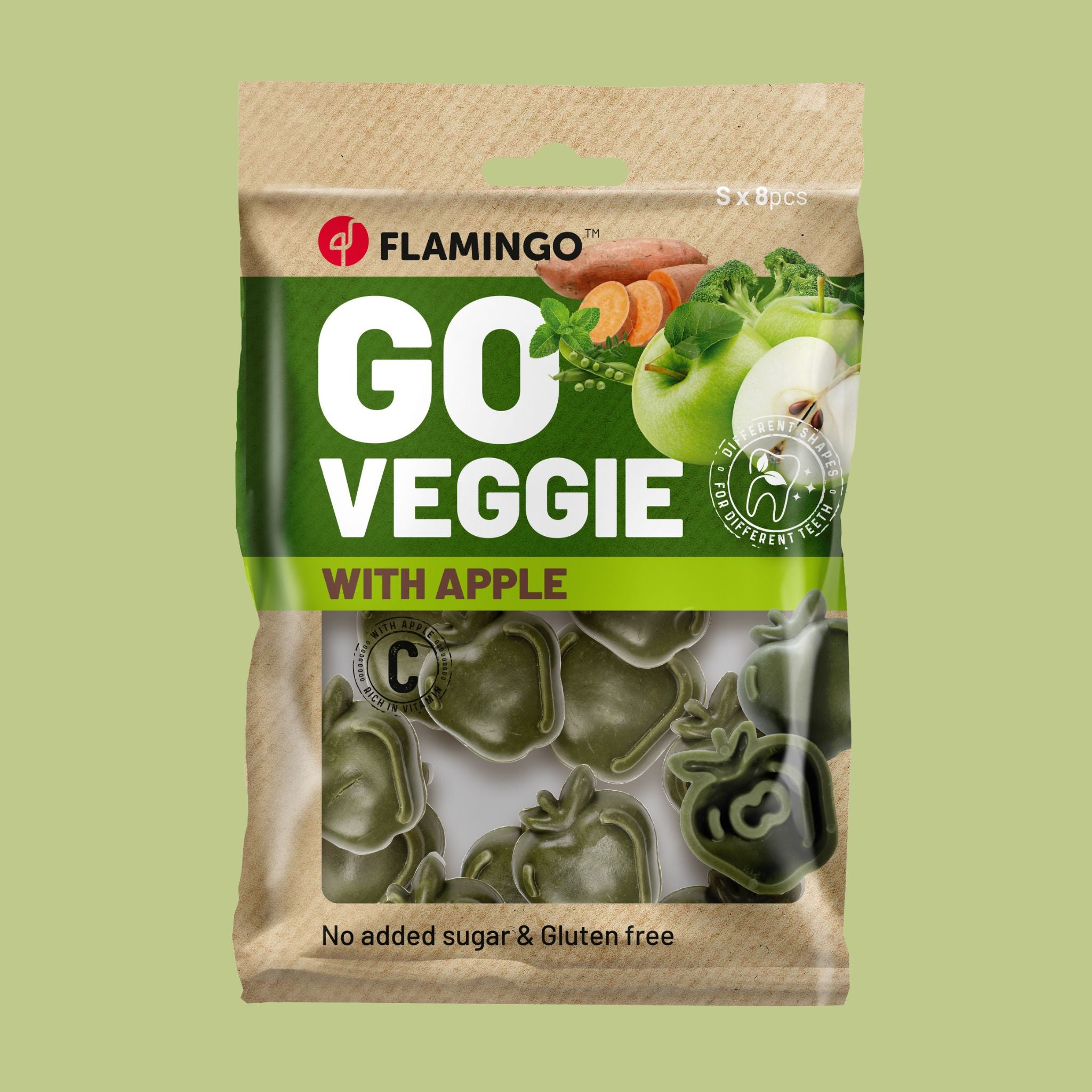 Flamingo Go Veggie Apfel Medium - vegane Kausticks (8Stück/120g)
