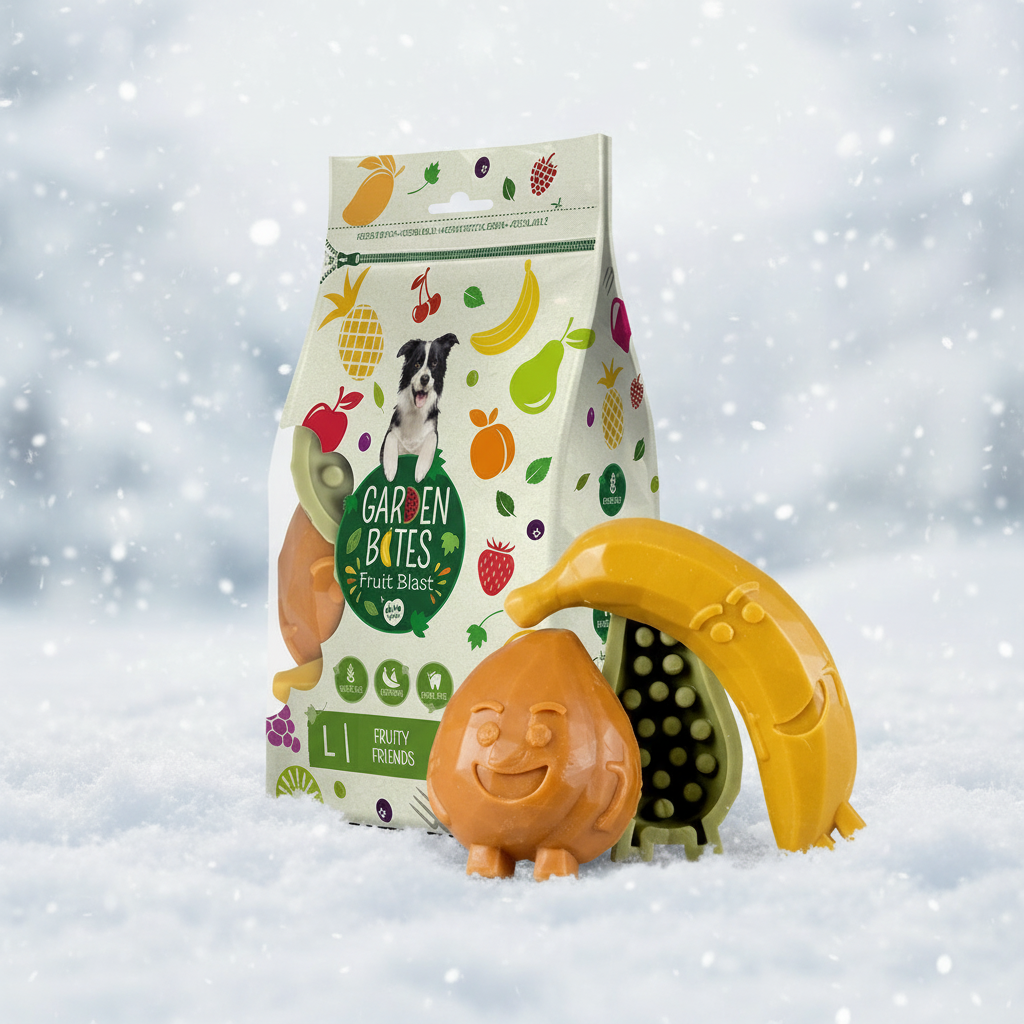 Garden Bites Fruity Friends Large - vegane, fruchtige Kauartikel (3Stück/270g)