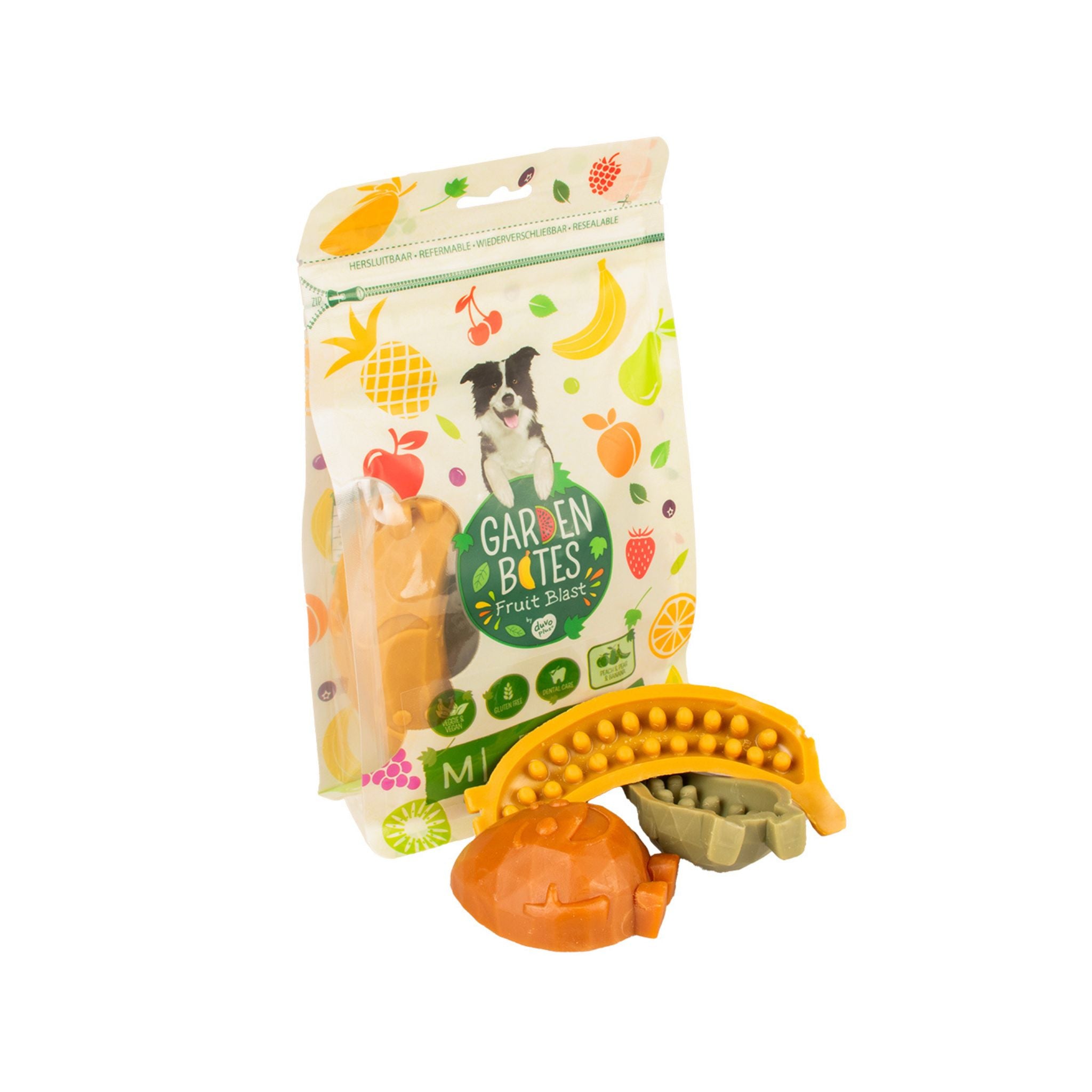 Garden Bites Fruity Friends Medium - vegane, fruchtige Kauartikel (6Stück/270g)