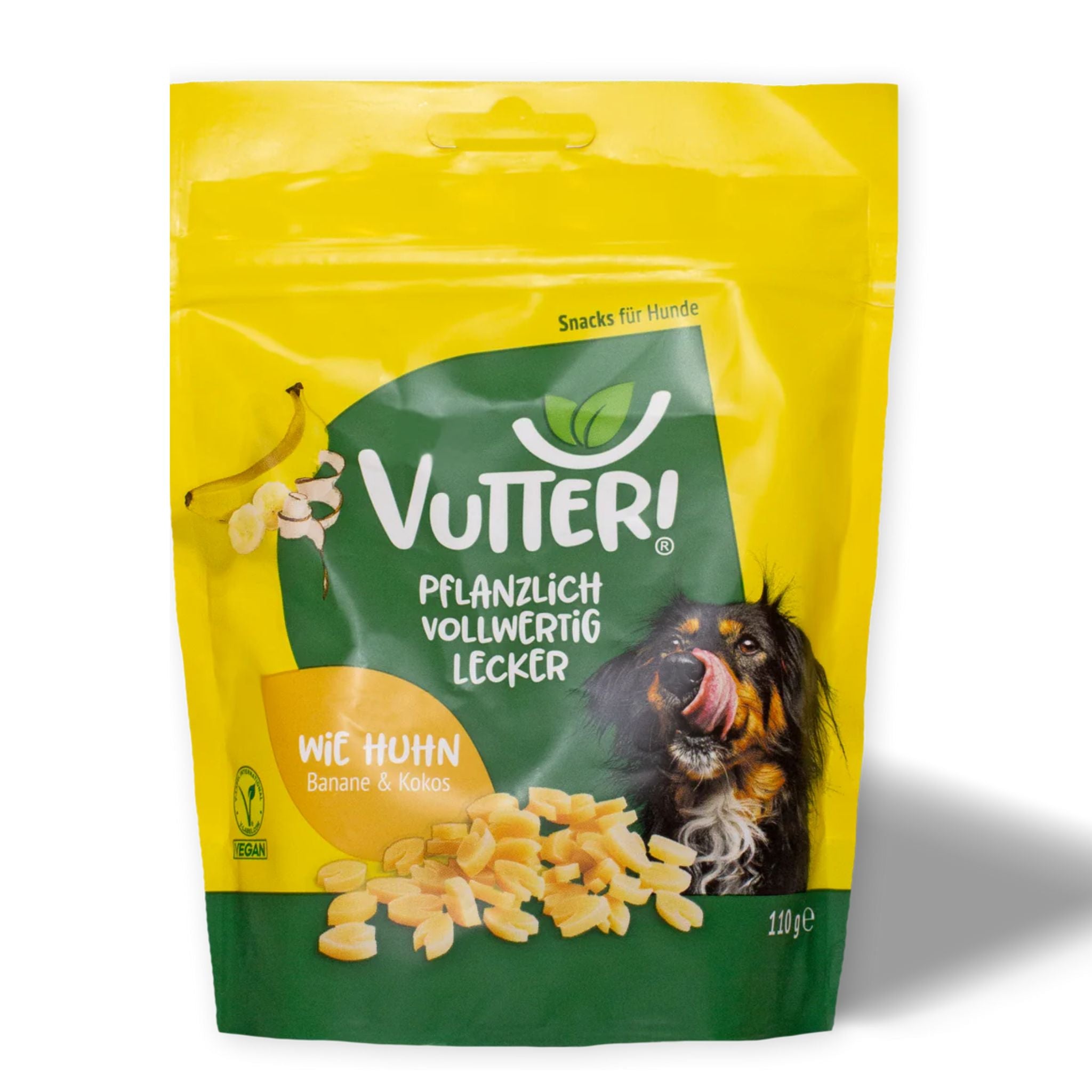 Vutter - vegane Leckerli "wie Huhn" mit Bananenpüree und Kokosmehl