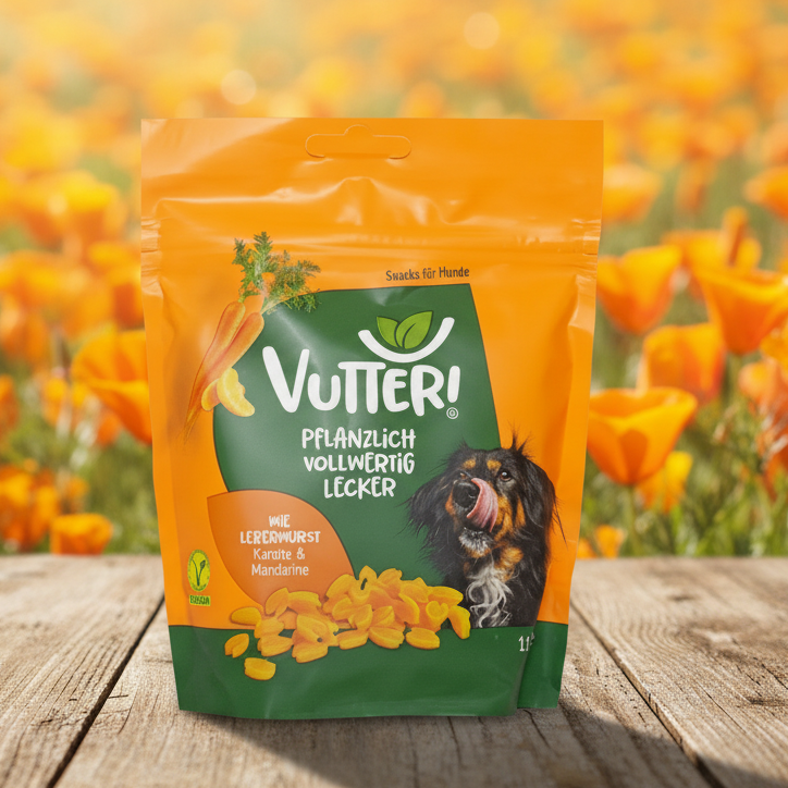 Vutter - vegane Leckerli "wie Leberwurst" mit Mandarine und Karotte