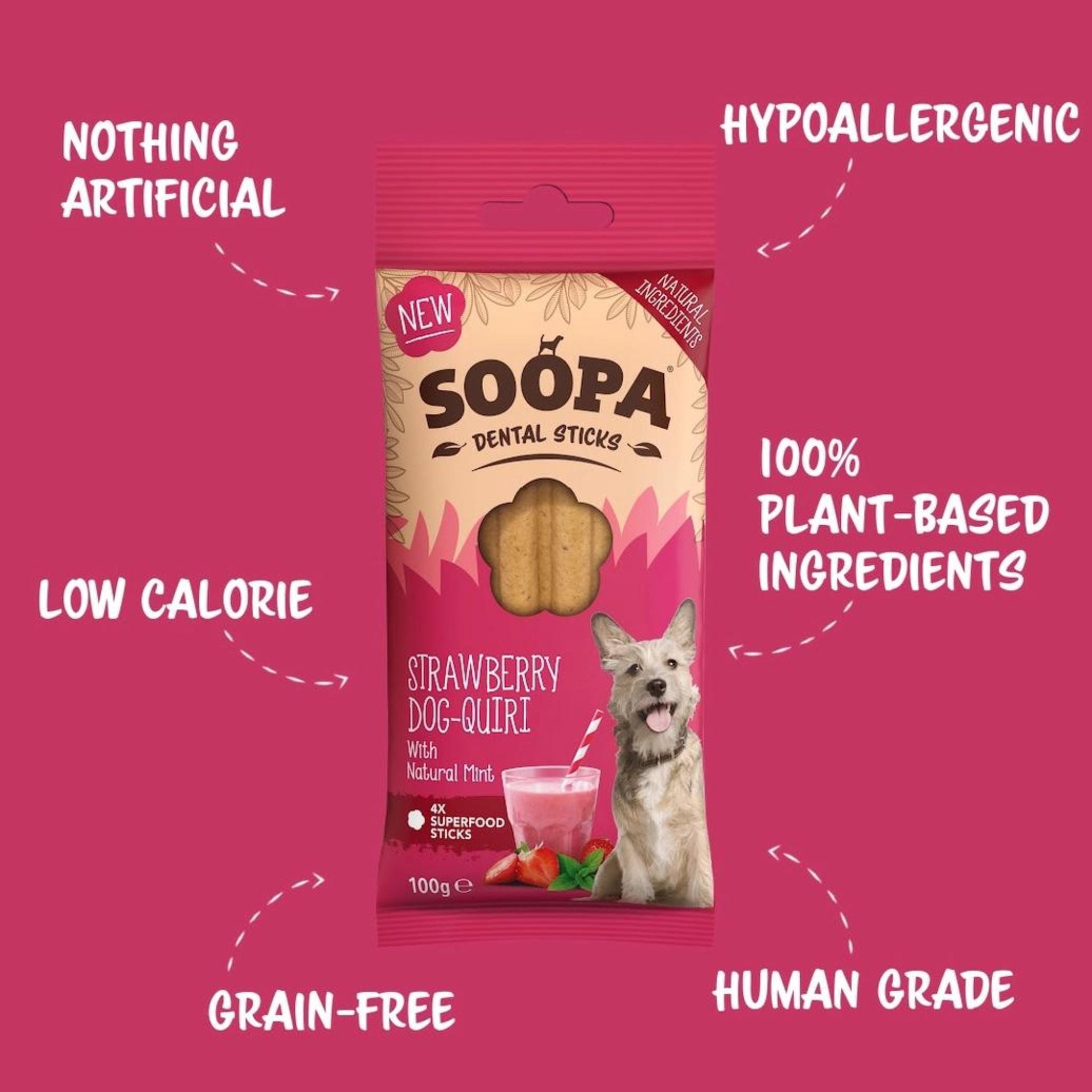 Soopa Pets Dog-Quiri Dental Sticks - vegane Kausticks mit Erdbeere und Kokos bei Fairtails