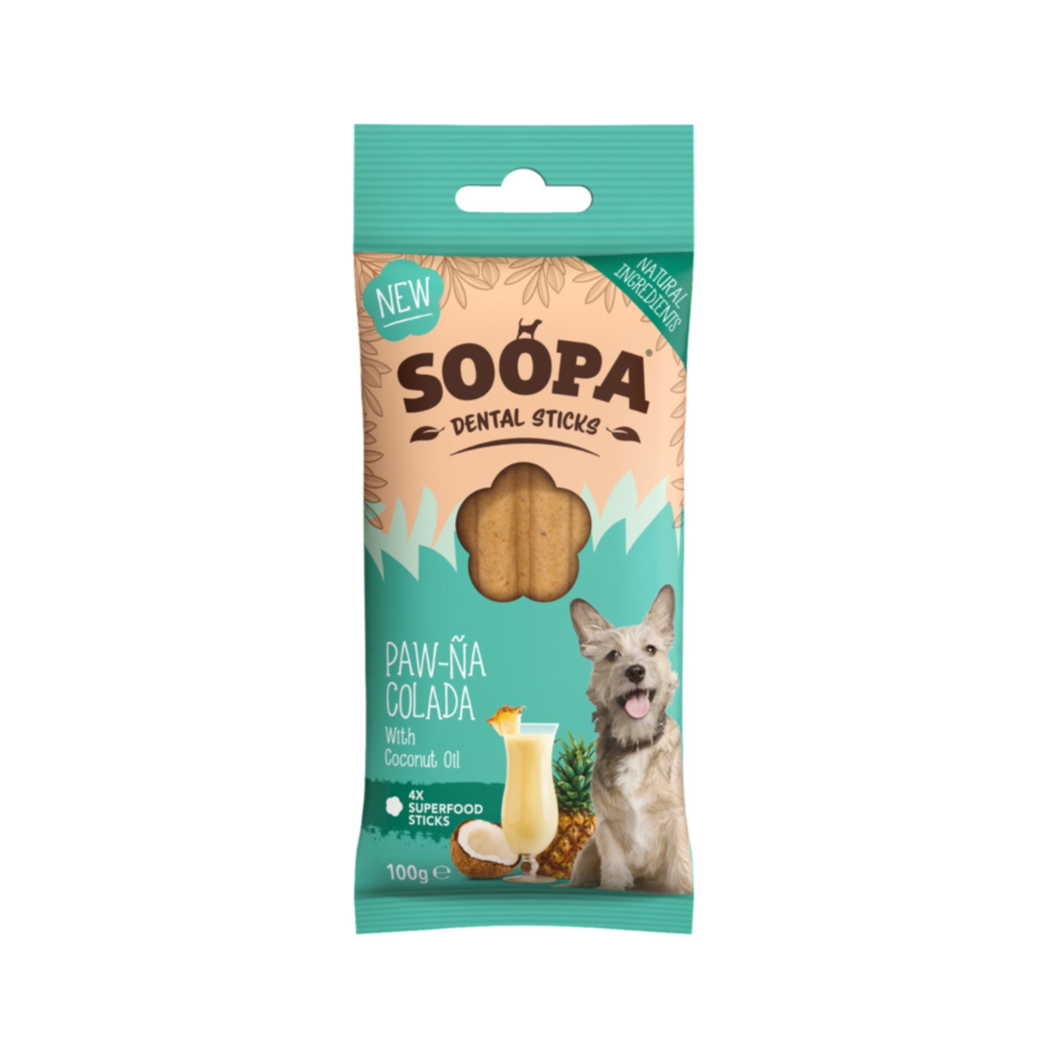 Soopa Pets Paw-Na Colada Dental Sticks - vegane Kausticks mit Ananas und Kokos (100g)