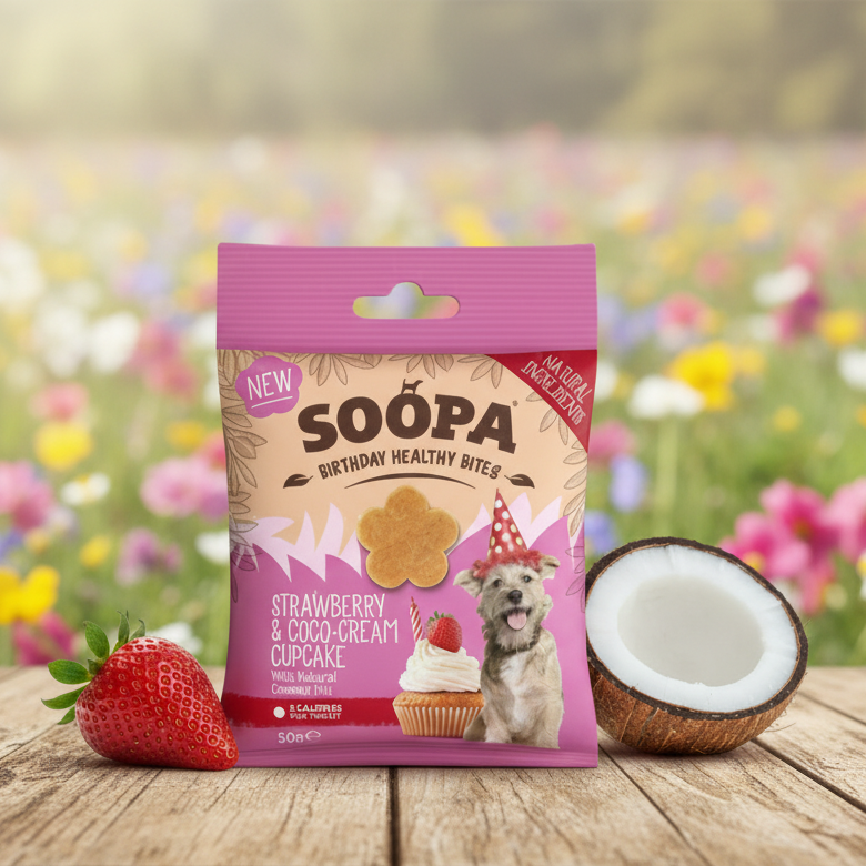 Soopa Pets Strawberry & Coco Bites - vegane Hundeleckerli mit Kokos und Erdbeere (50g)