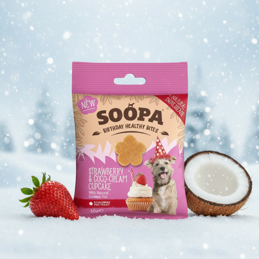 Soopa Pets Strawberry & Coco Bites - vegane Hundeleckerli mit Kokos und Erdbeere (50g)