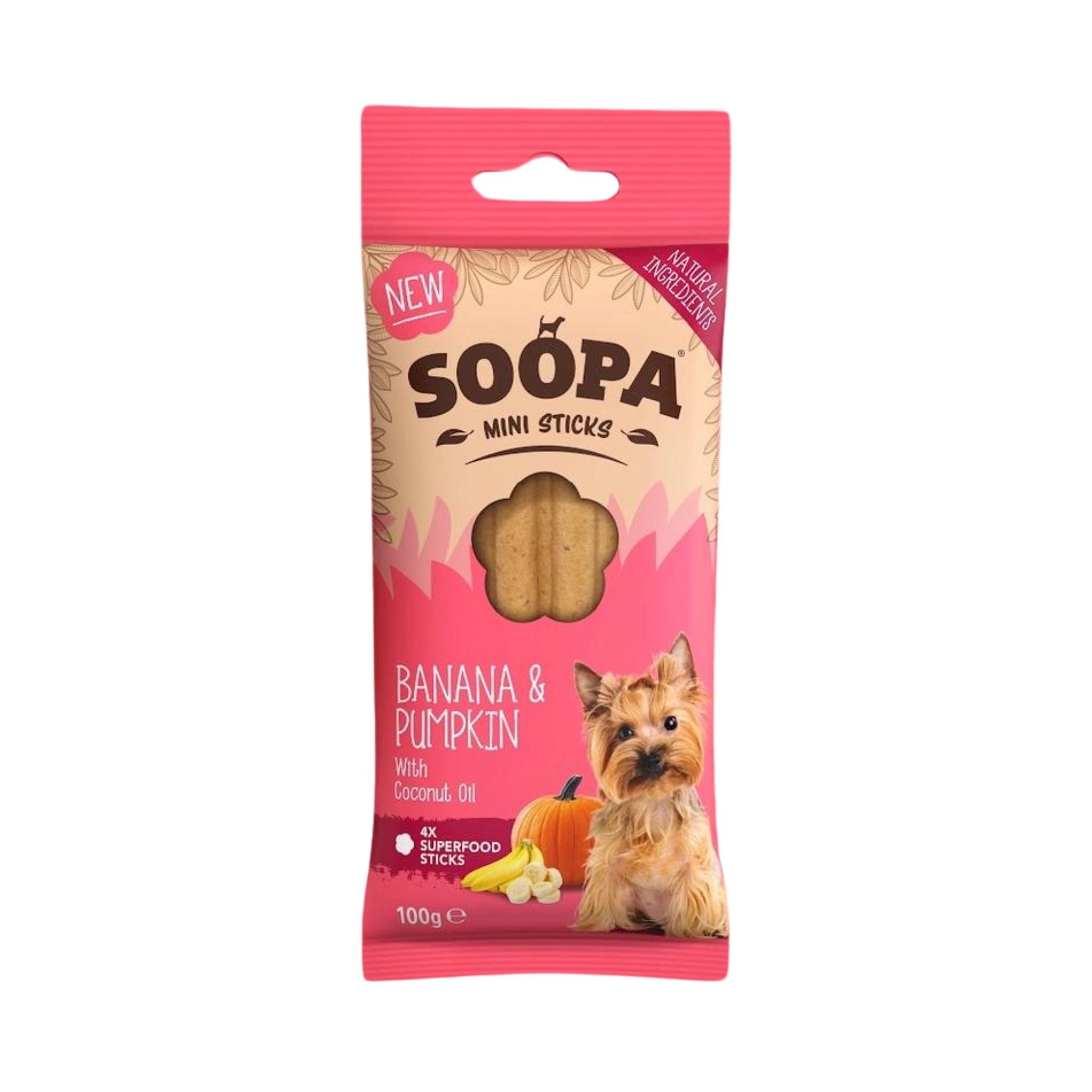 Soopa Pets Mini Sticks - vegane Hundeleckerli mit Banane-Kürbis (100g)