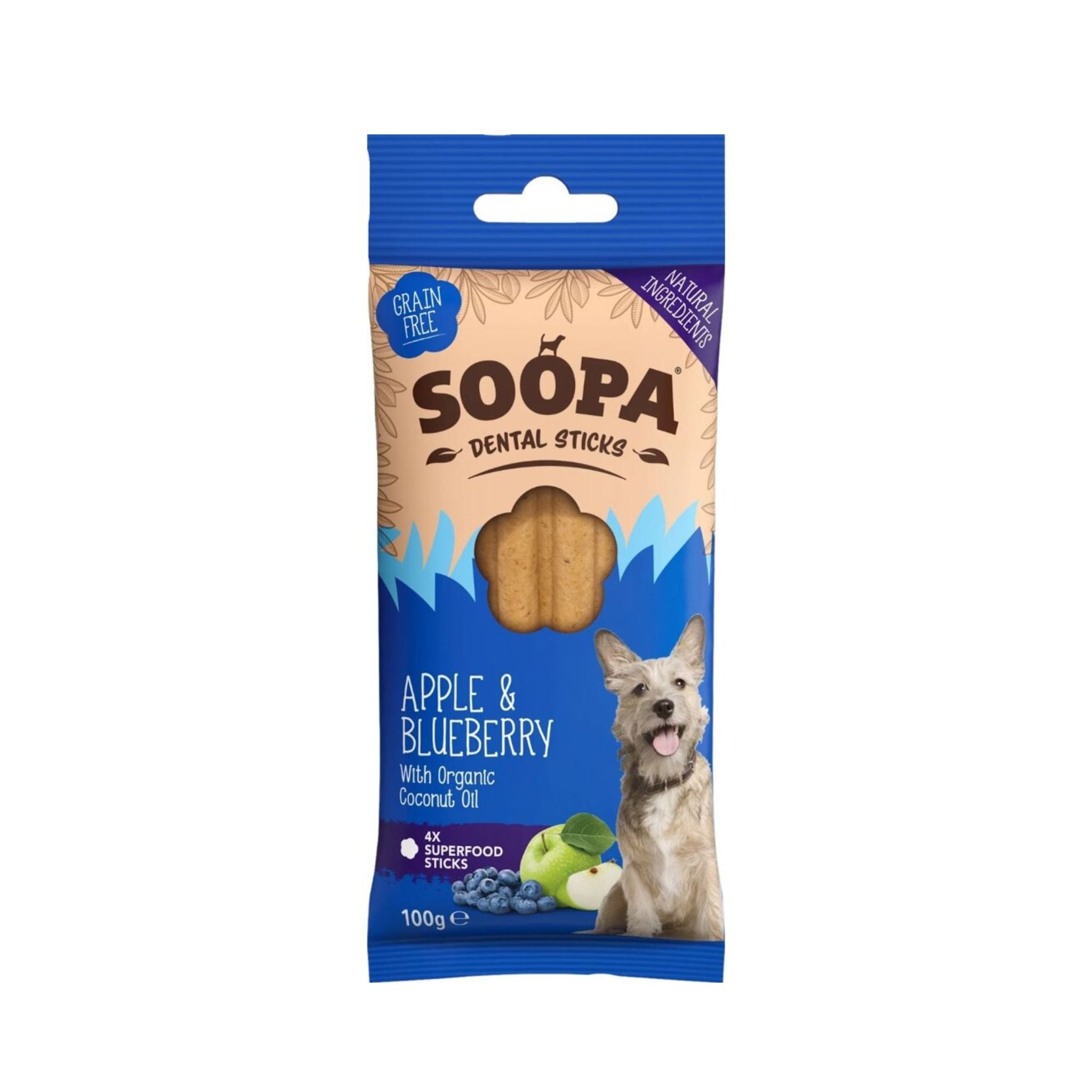 Soopa Pets Dental Sticks  - vegane Kausticks mit Apfel und Blaubeere (100g)