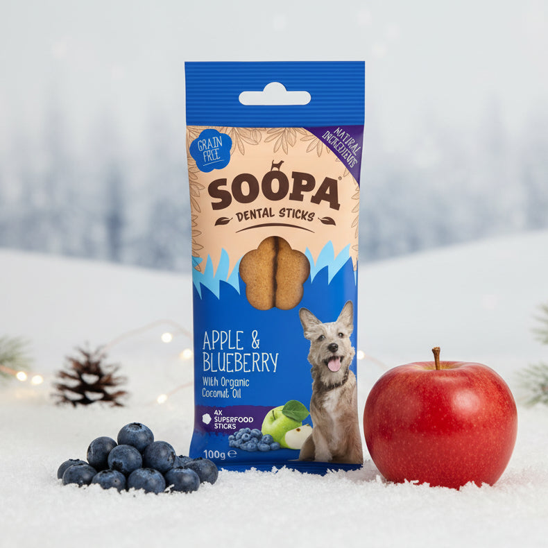 Soopa Pets vegane Kauartikel Hund Blaubeere Apfel sticks