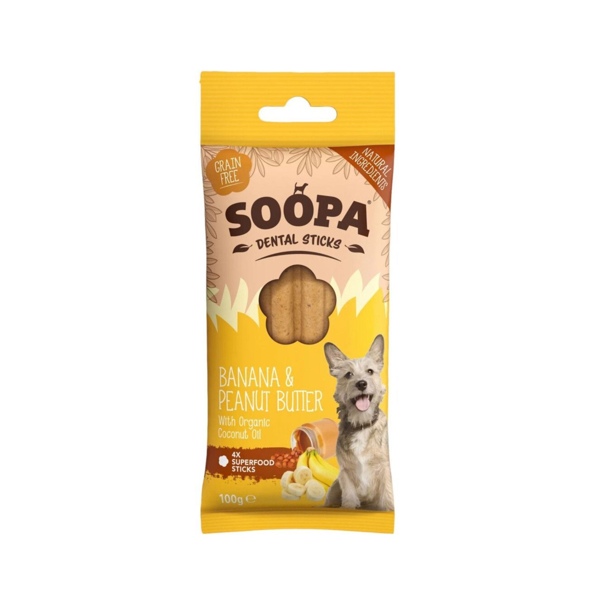 Soopa Pets Dental Sticks Banana & Peanut Butter - vegane Kausticks für Hunde (100g)