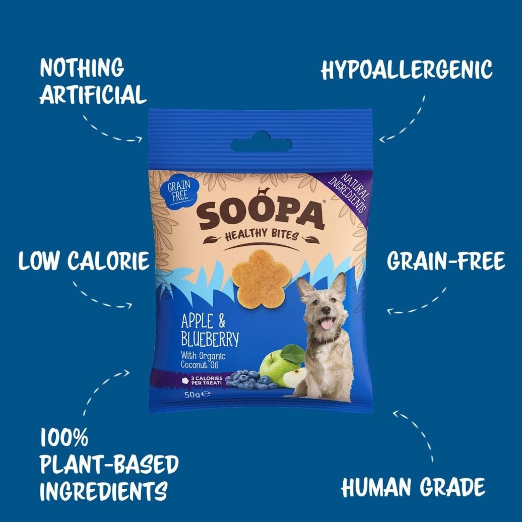 Soopa Pets Healthy Bites - vegane Hundeleckerli mit Apfel und Blaubeere (100g)