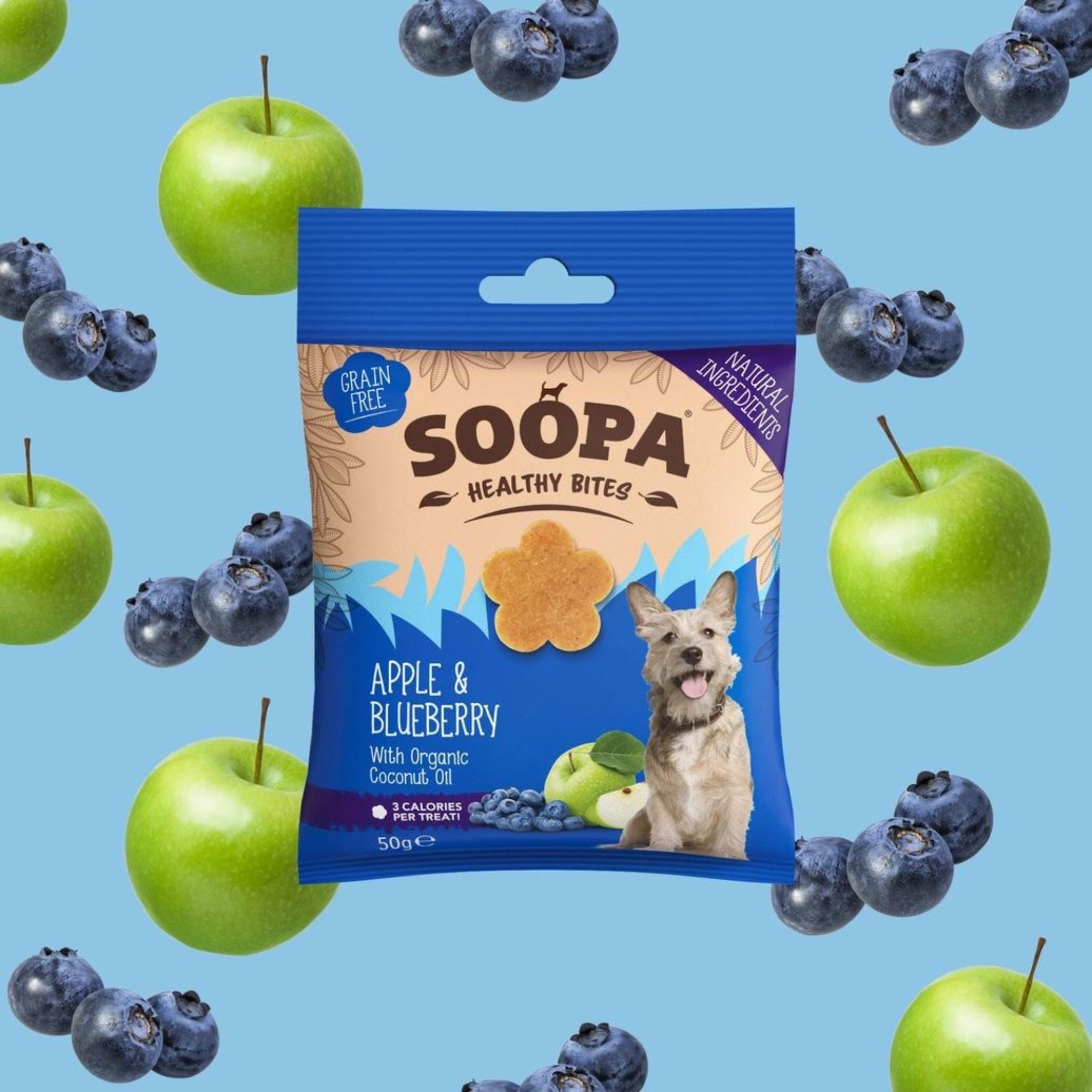 Soopa Pets Healthy Bites - vegane Hundeleckerli mit Apfel und Blaubeere (50g)