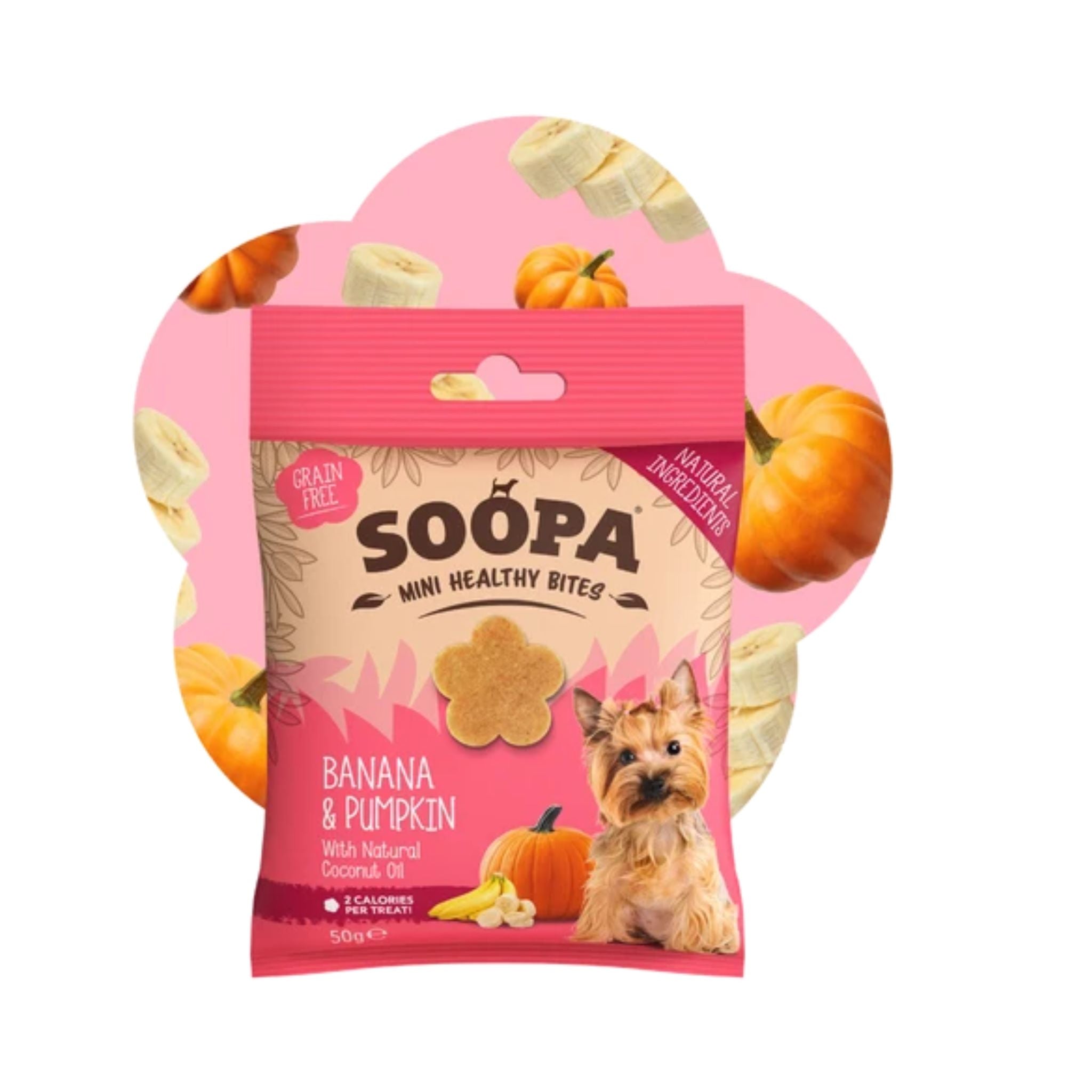 Soopa Pets MiniHealthy Bites Banane und Kürbis - vegane Hundeleckerli für kleine Hunde (50g)