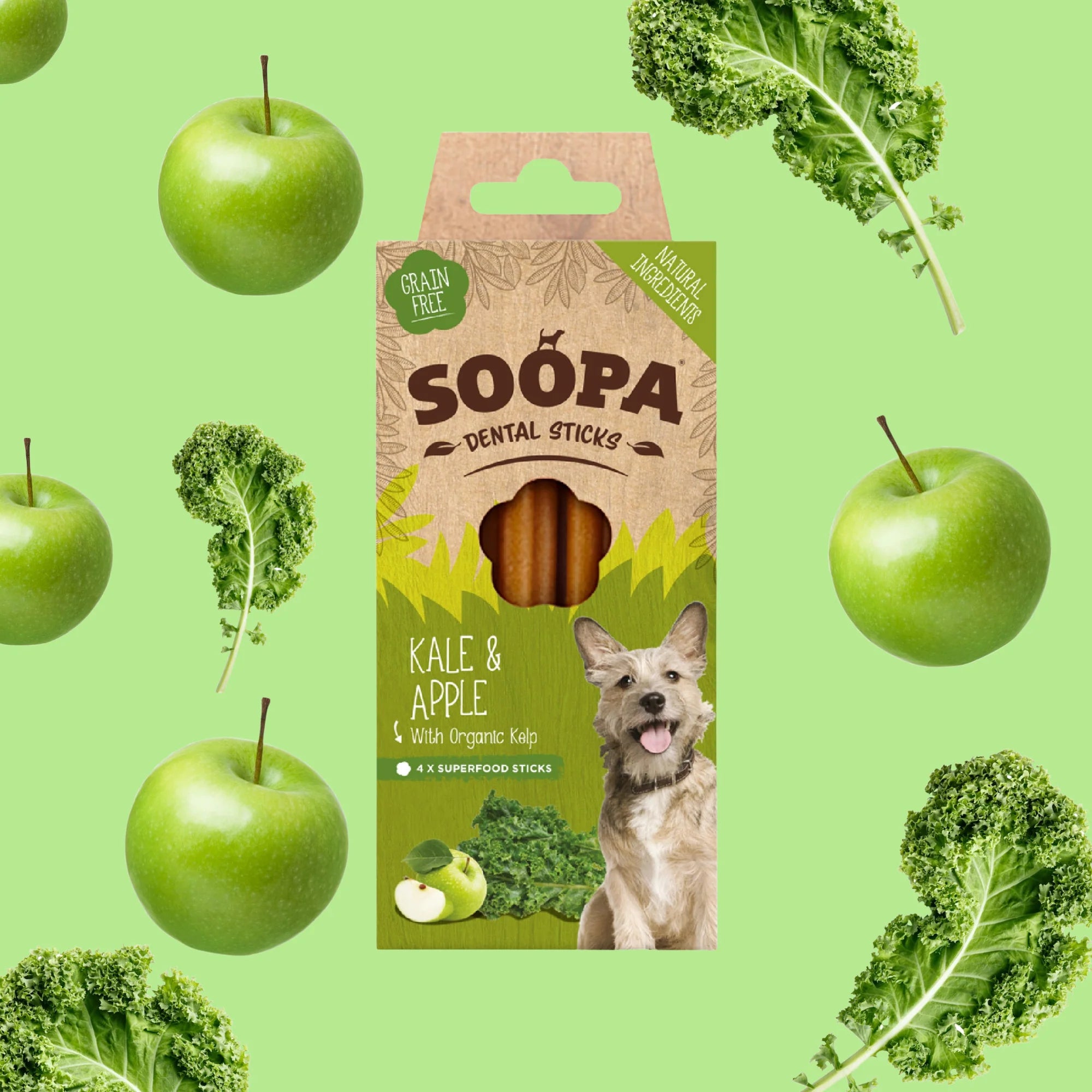 Soopa Dental Sticks - vegane Kausticks mit Apfel und Grünkohl