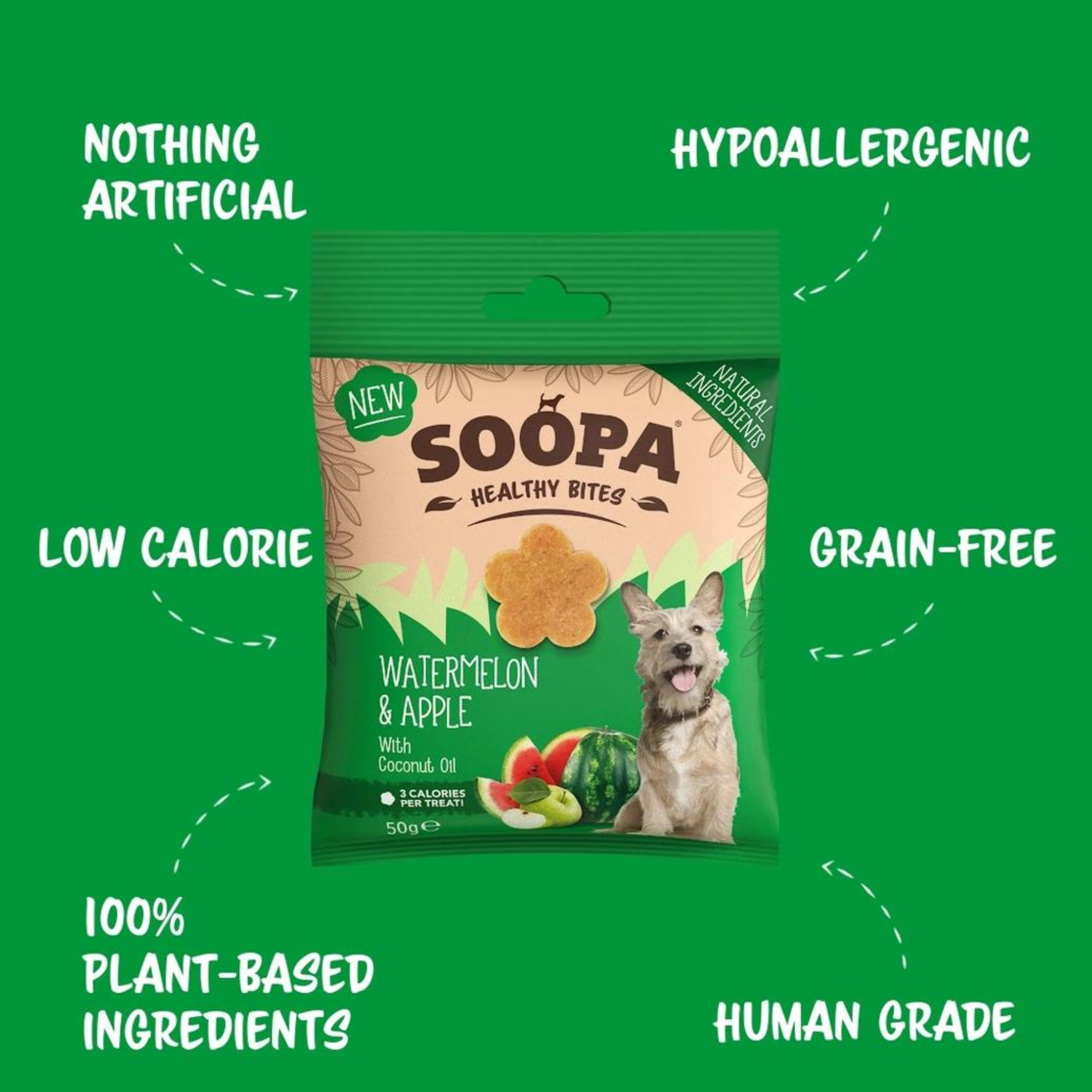 Soopa Pets Healthy Bites - vegane Hundeleckerli mit Wassermelone und Apfel bei Fairtails