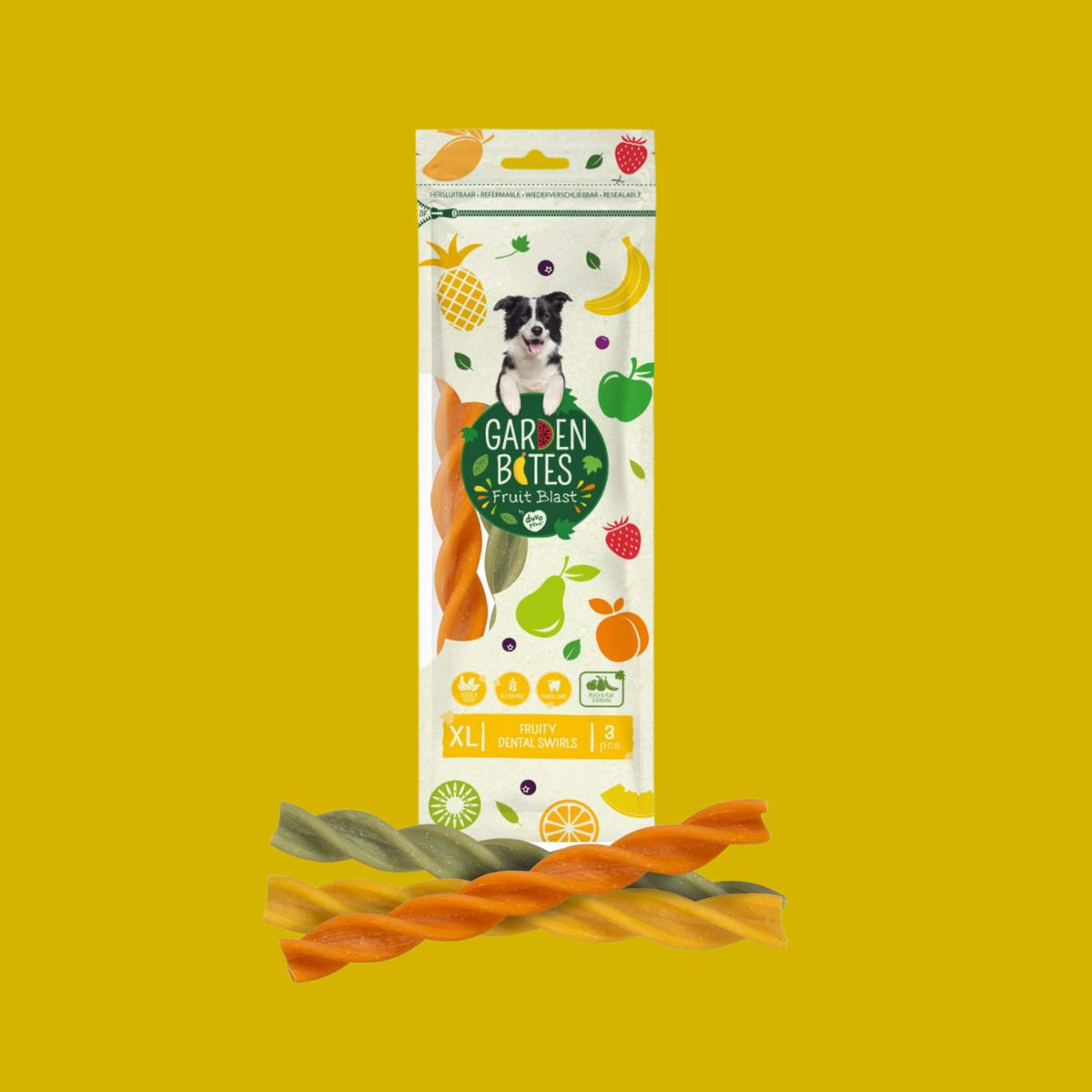 Garden Bites Fruity Dental Swirls XL - vegane Kauartikel (3 Stück/240g)