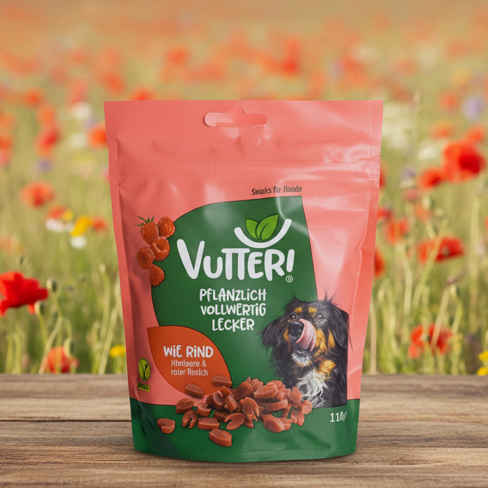 Vutter - vegane Leckerli "wie Rind" mit Himbeere und Rettich