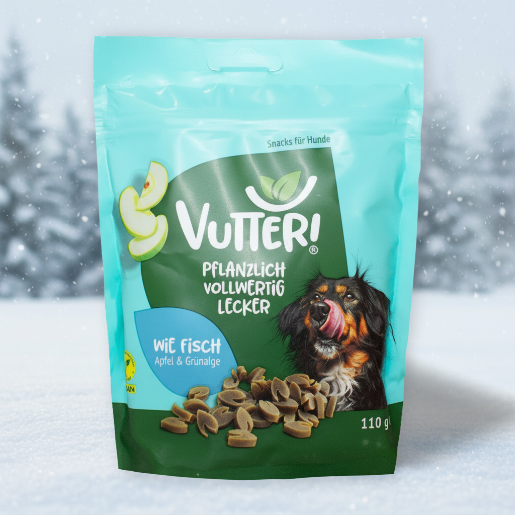 Vutter - vegane Leckerli "wie Fisch" mit Äpfeln und Grünalgen