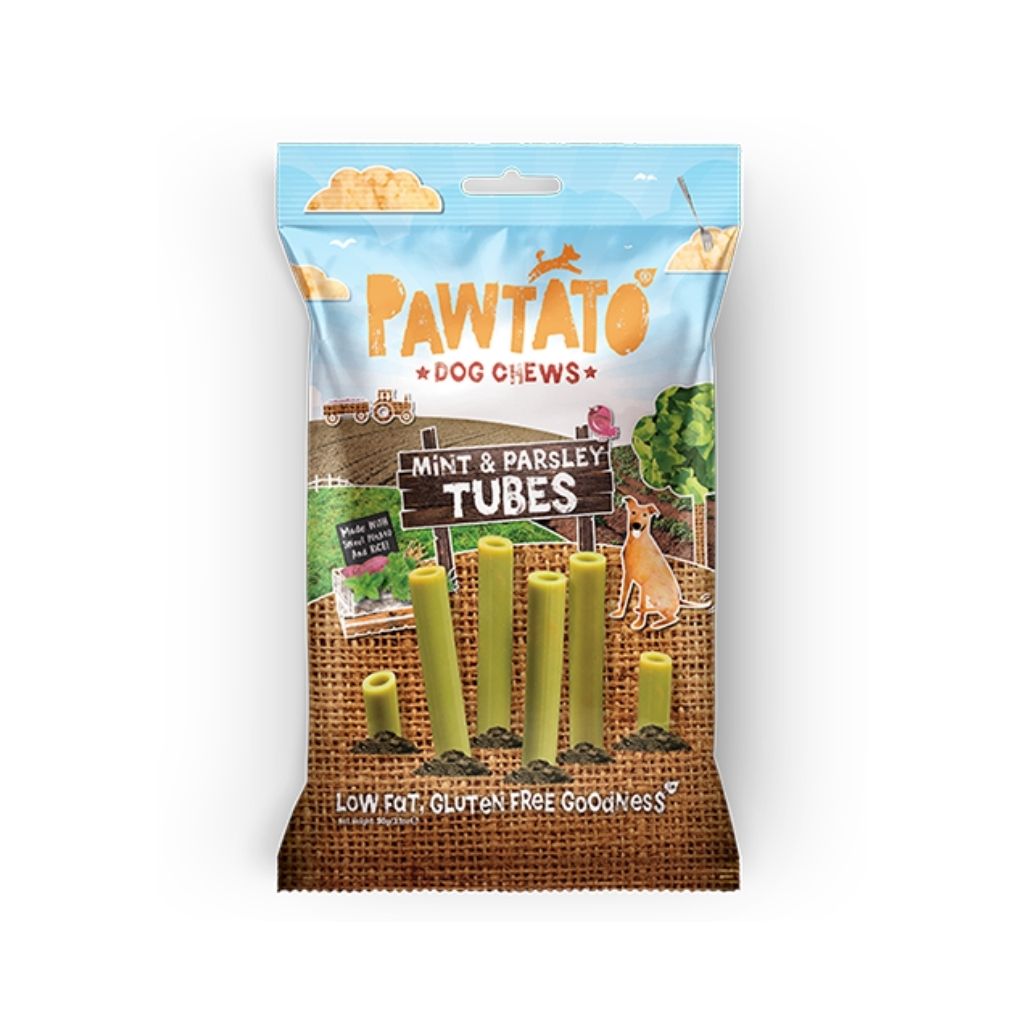 Benevo Pawtato Mint & Parsley Tubes - vegane Kauartikel Hund bei Fairtails